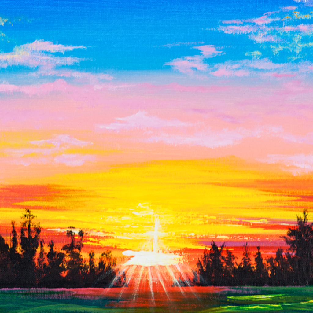 Sunset Field Canvas Print – A3 Romantic Landscape Wall Art