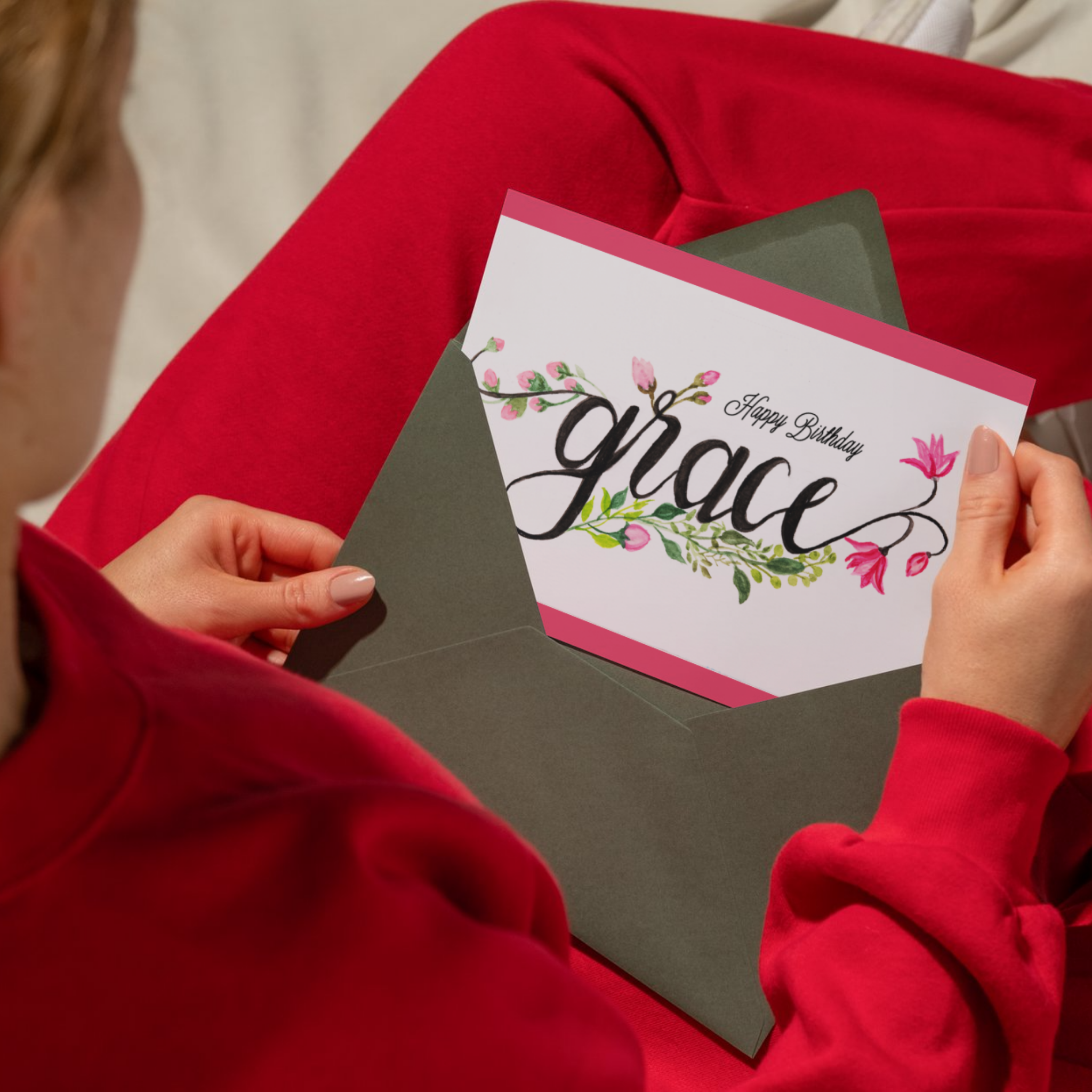 Grace Birthday Card – Floral Line & Wash Design