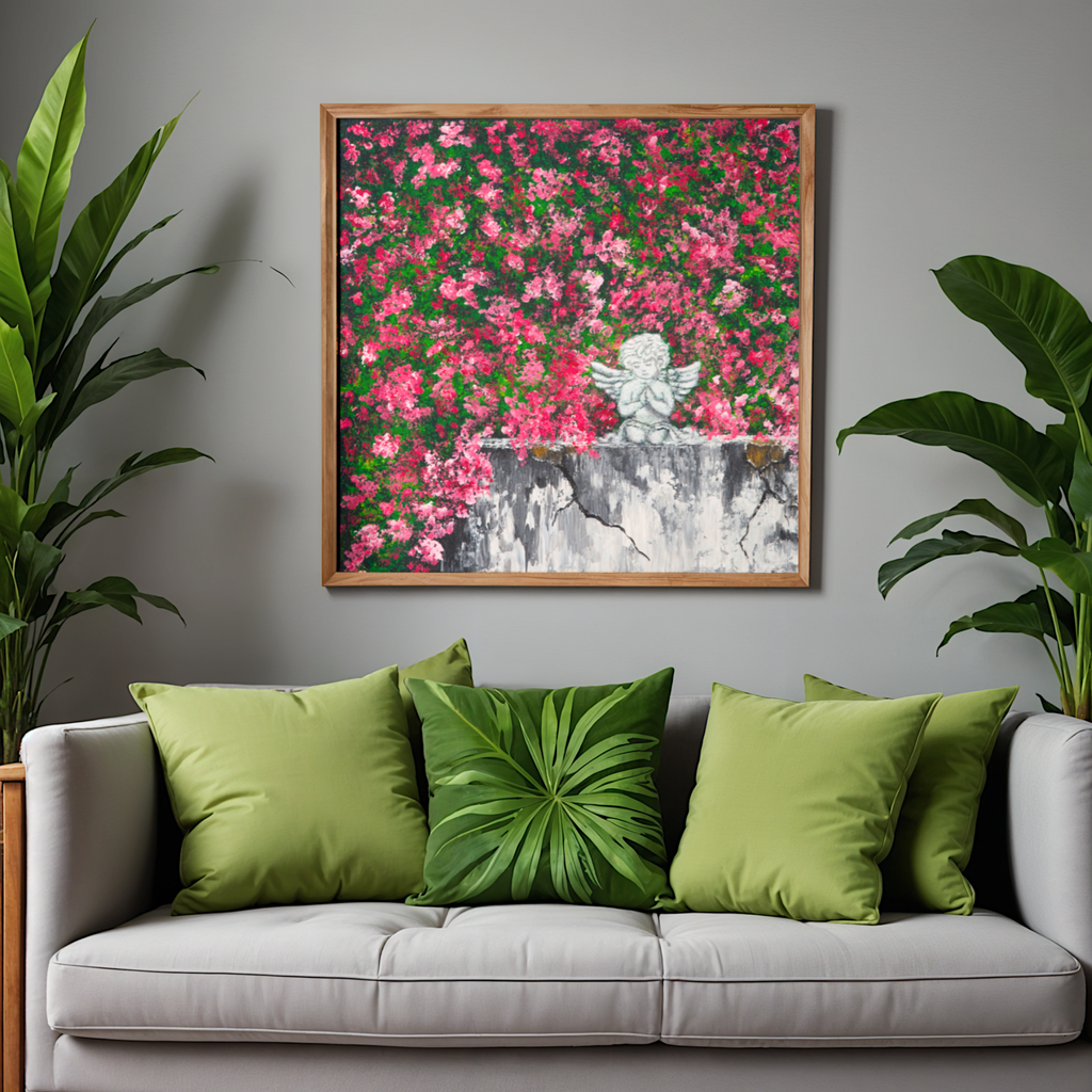 Angel in Bloom Canvas Print – A3 Acrylic Painting Wall Art