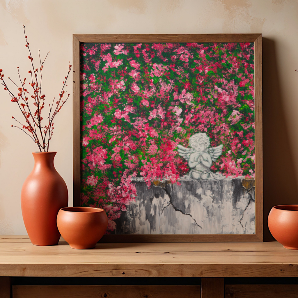 Angel in Bloom Canvas Print – A3 Acrylic Painting Wall Art
