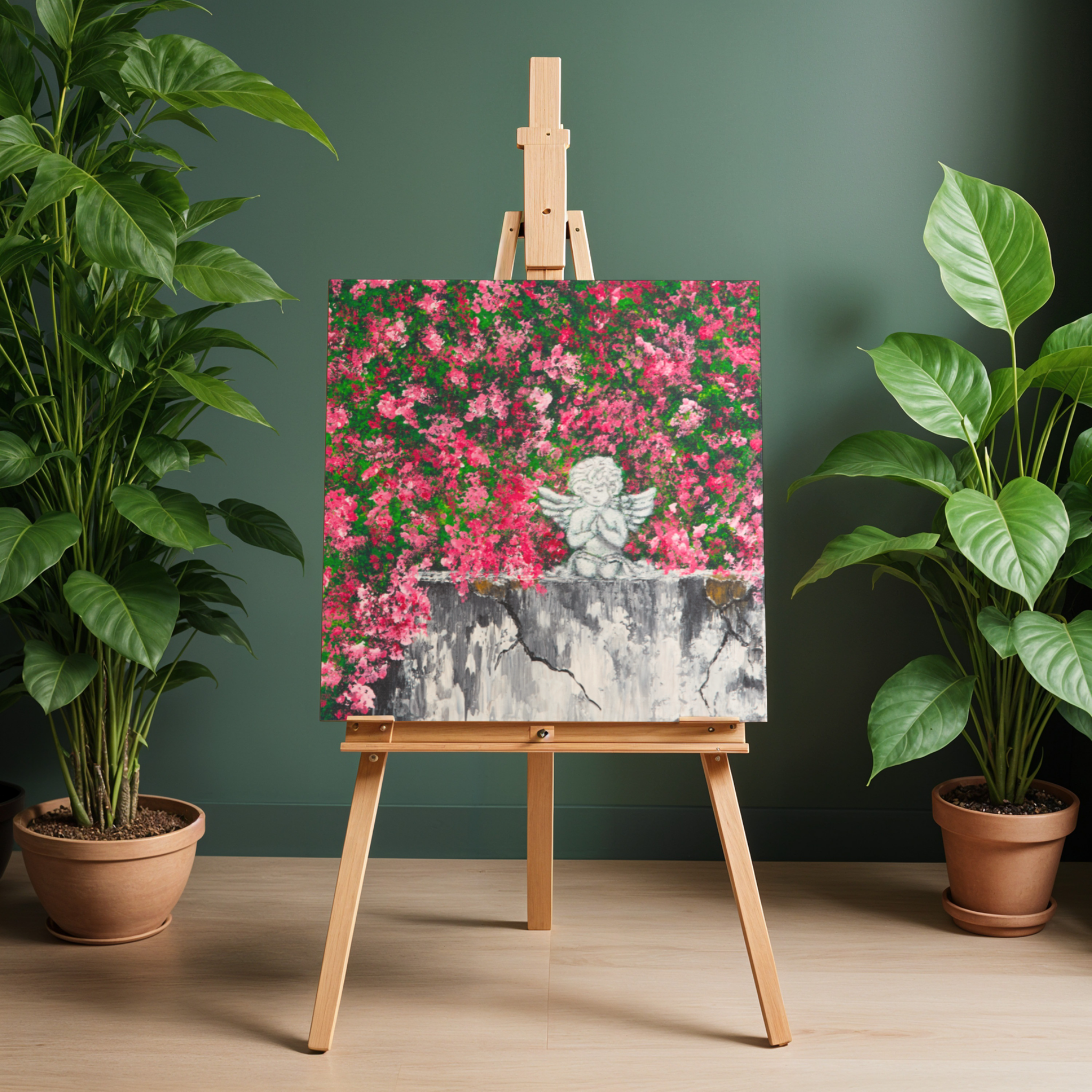 Angel in Bloom Canvas Print – A3 Acrylic Painting Wall Art
