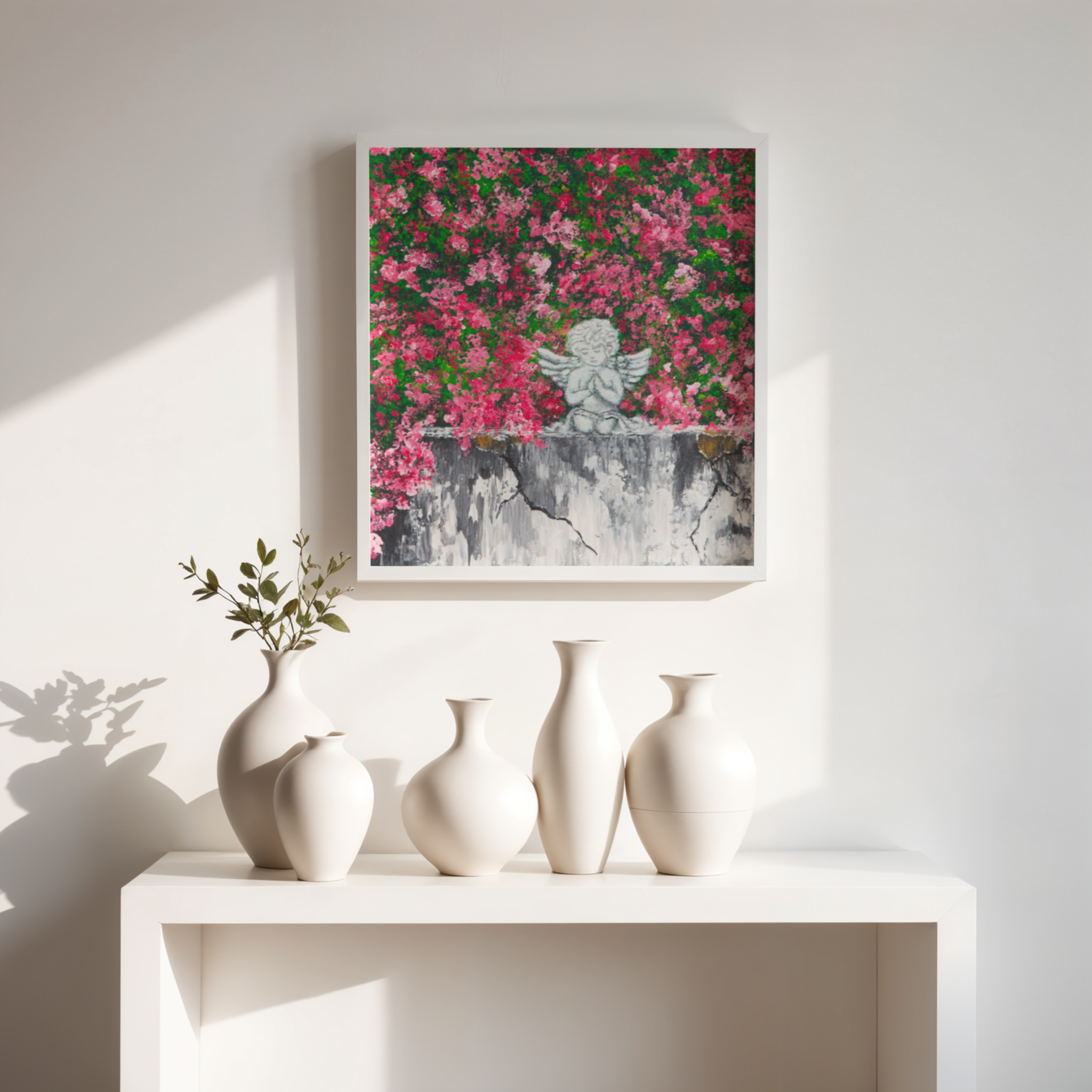 Angel in Bloom Canvas Print – A3 Acrylic Painting Wall Art