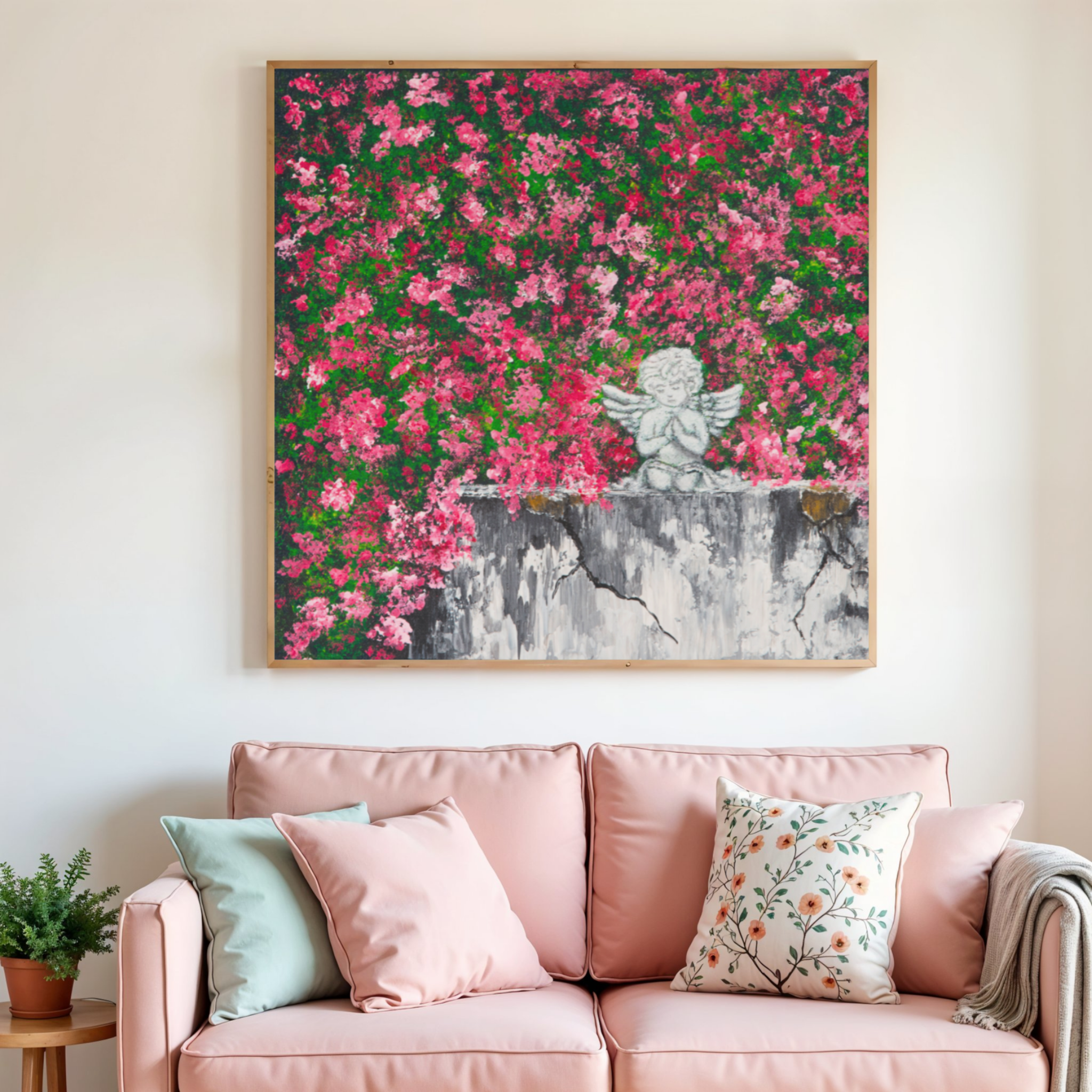 Angel in Bloom Canvas Print – A3 Acrylic Painting Wall Art
