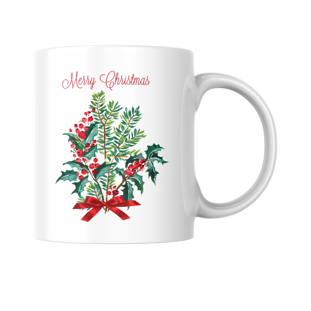Holly & Berry Bouquet Mug – Traditional Christmas Ceramic Coffee Mug