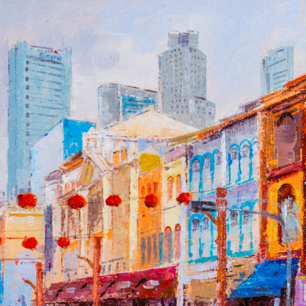 Singapore Chinatown Street Scene Canvas Print – A3 Cultural Landscape Wall Art