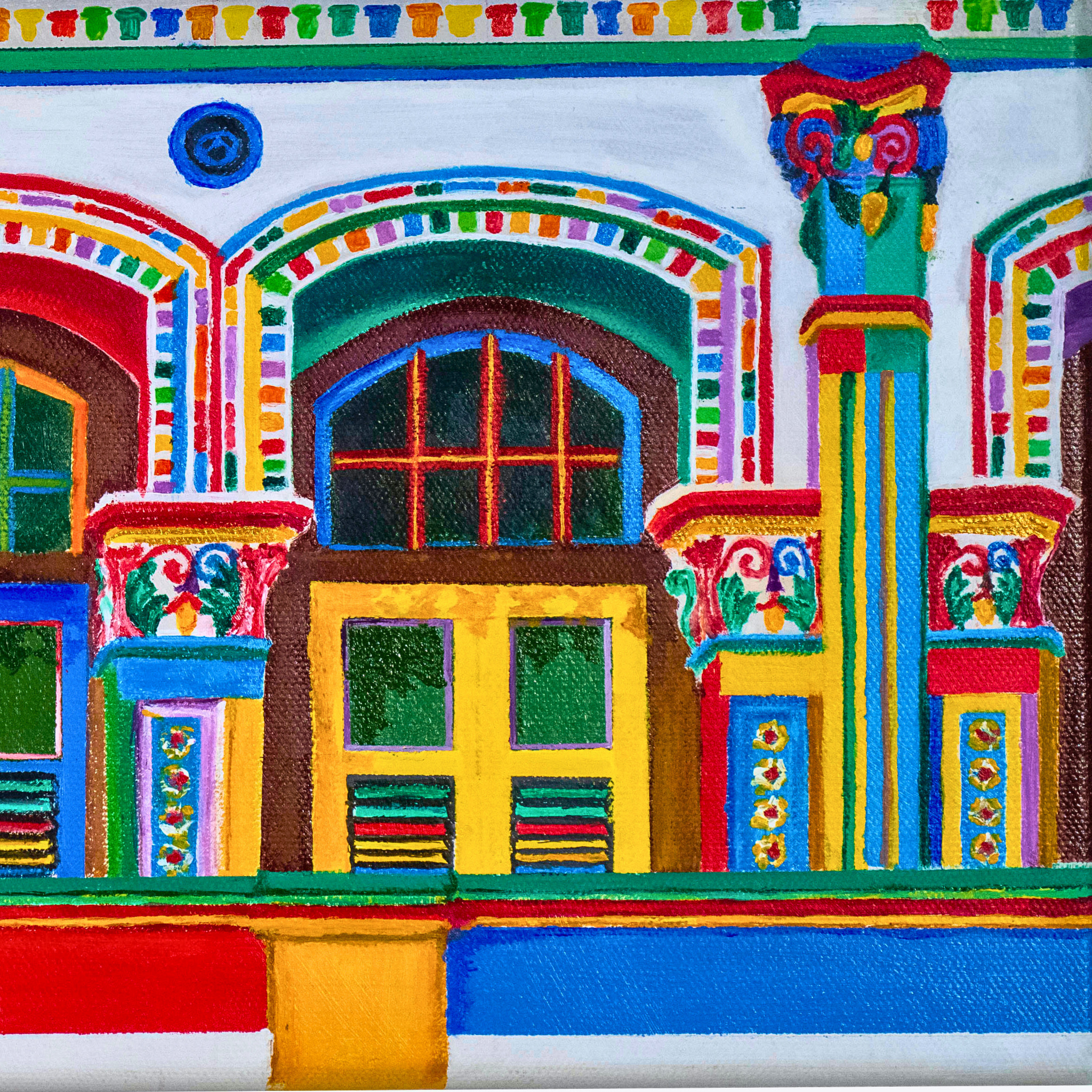 Pre-War Heritage Row Houses Canvas Print – A3 Colorful Architecture Wall Art