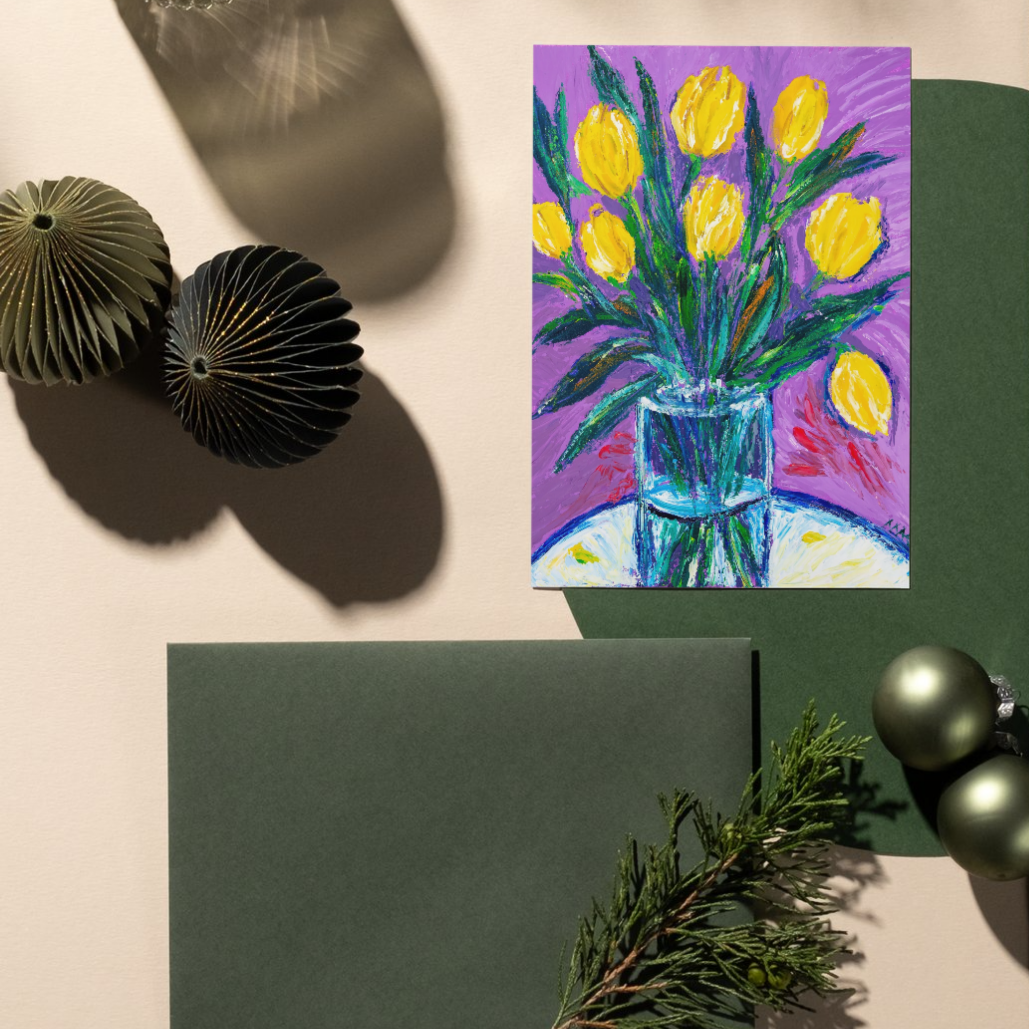 Golden Bloom – Blank Greeting Card with Craft Envelope & Expressive Tulip Artwork