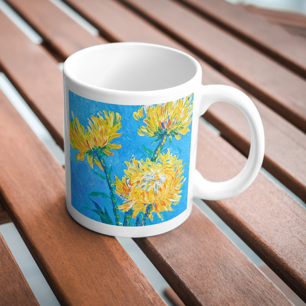 Golden Chrysanthemums Mug – Amber Floral Ceramic Coffee Mug