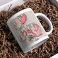 Modern Peony Mug – Line & Watercolor Ceramic Coffee Mug