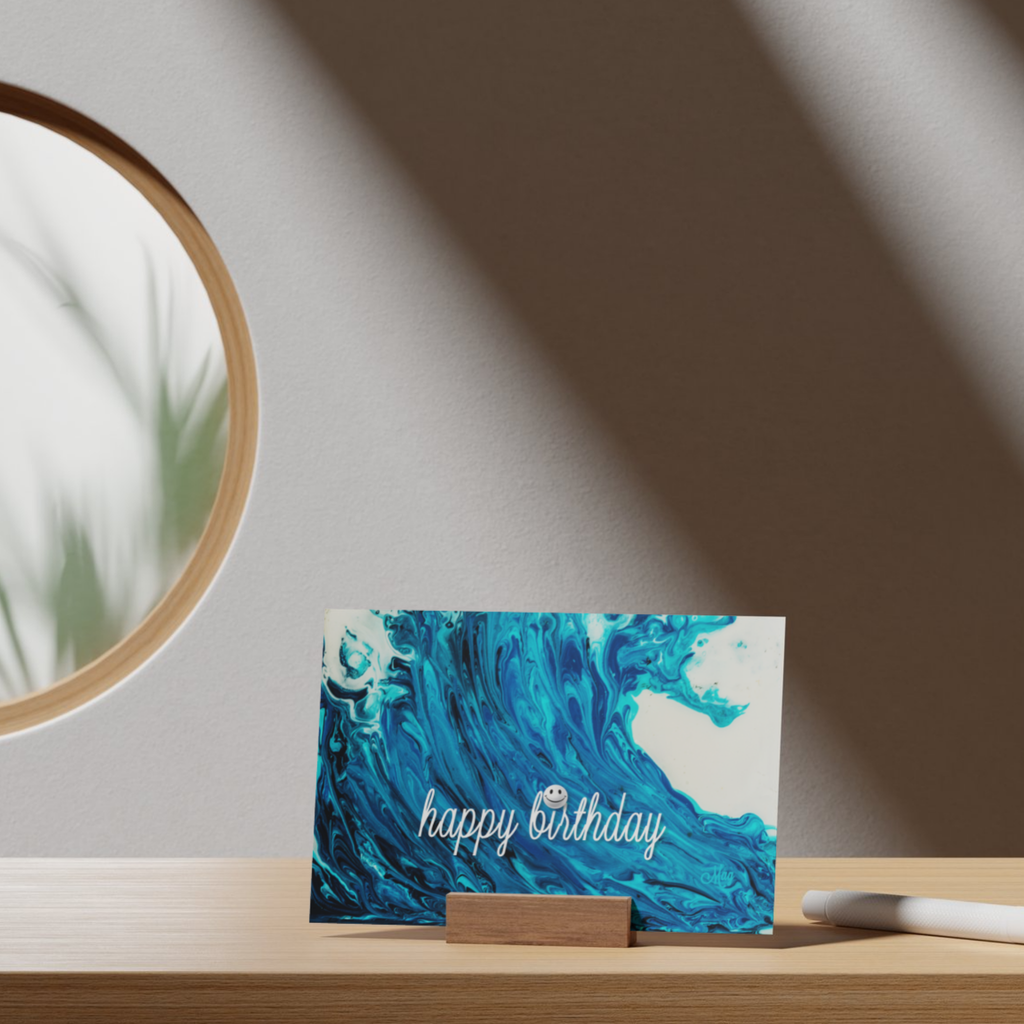 Wave Joy Card – Happy Birthday Greeting Card with Acrylic Flow Ocean Wave & Smiley Detail