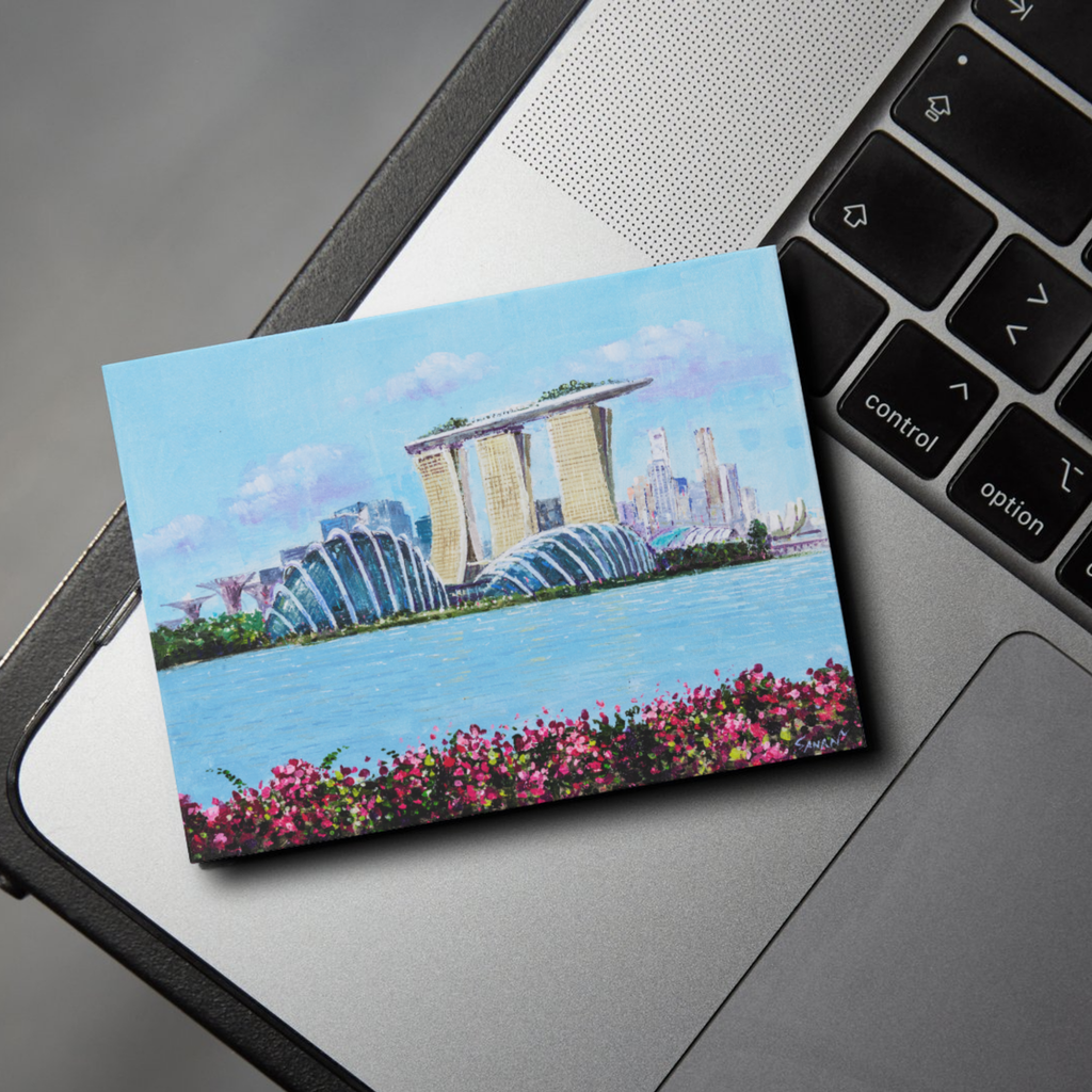 Marina Bay Sands & Gardens Landscape Card – Curated Acrylic Painting Design