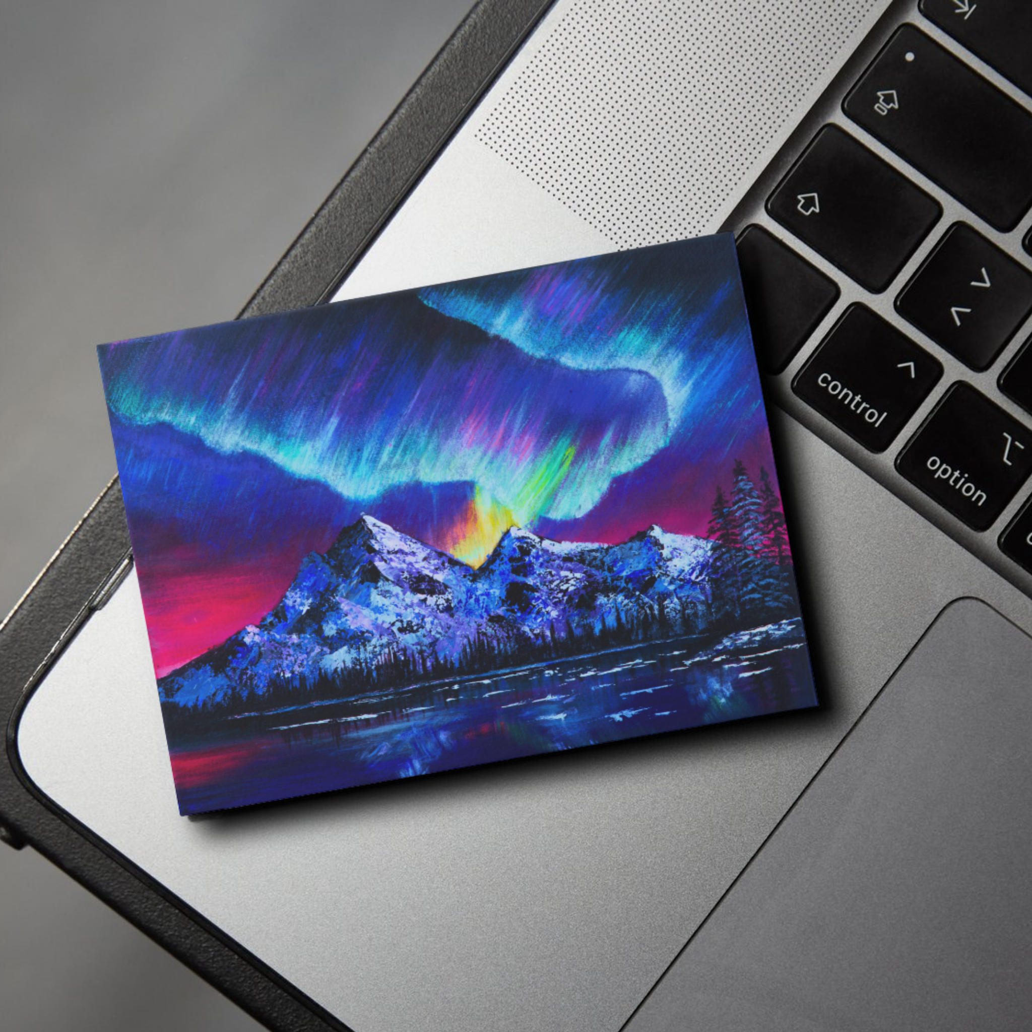 Aurora Borealis Landscape Card – Acrylic Painting Design