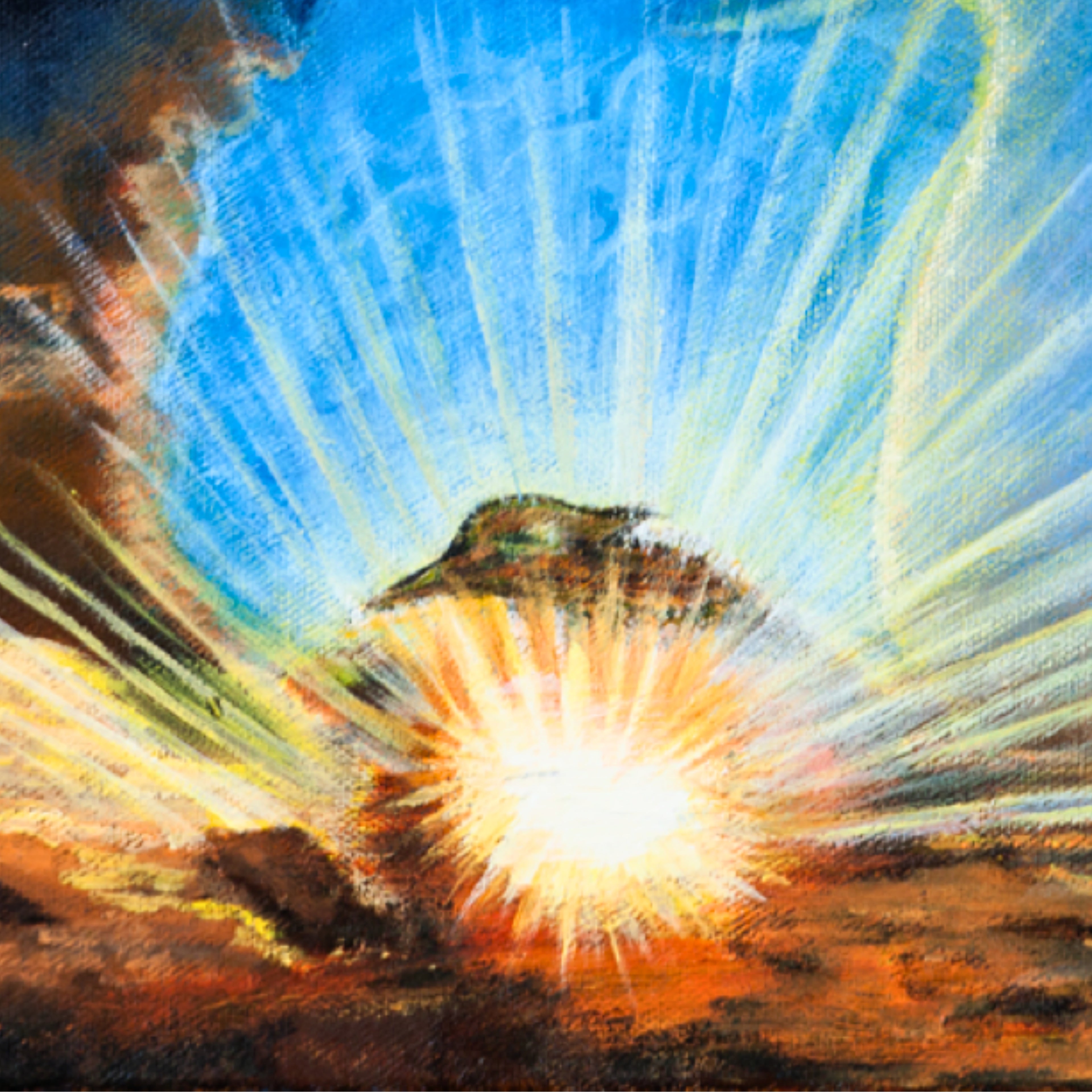 Sky Spirit – Dual-Orientation Abstract Canvas with Bird Cloud & Radiant Light