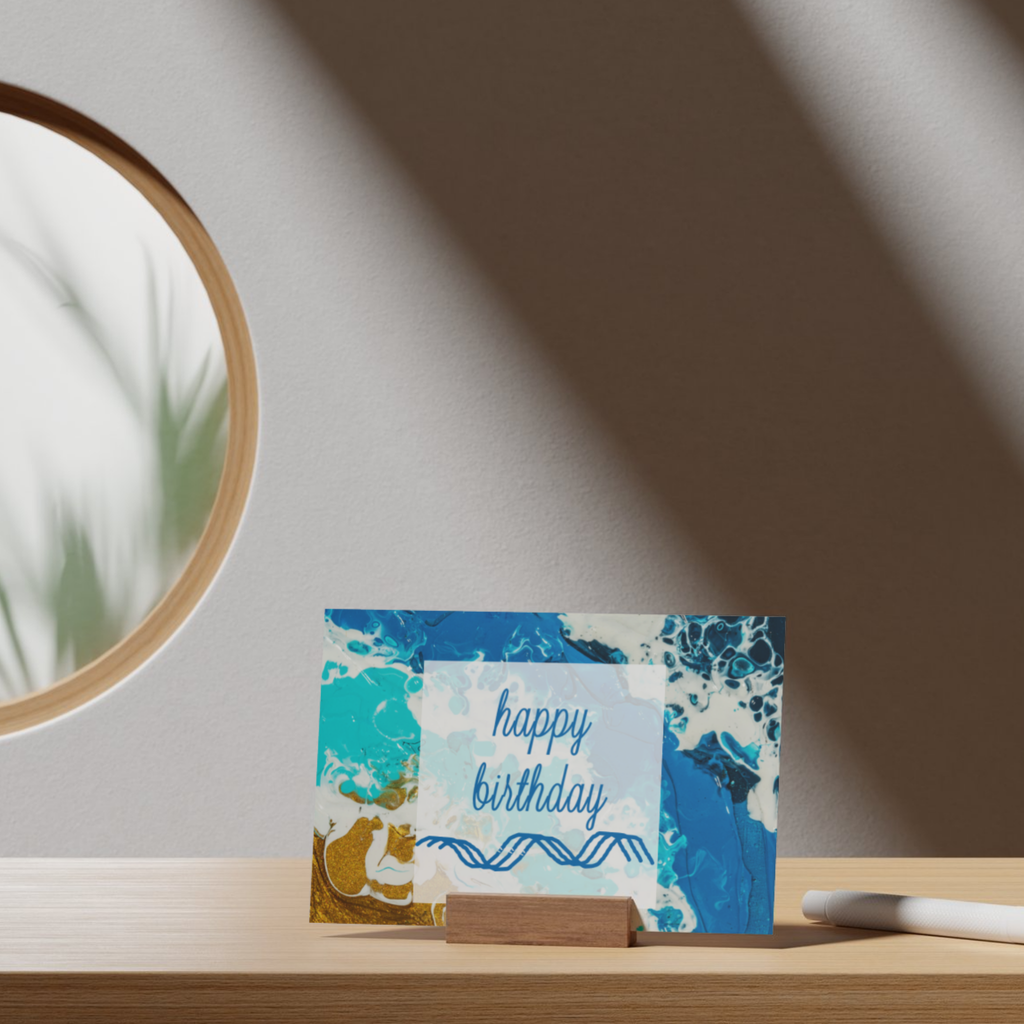 Shoreline Glow Card – Happy Birthday Greeting Card with Acrylic Pour Sea Shore Waves