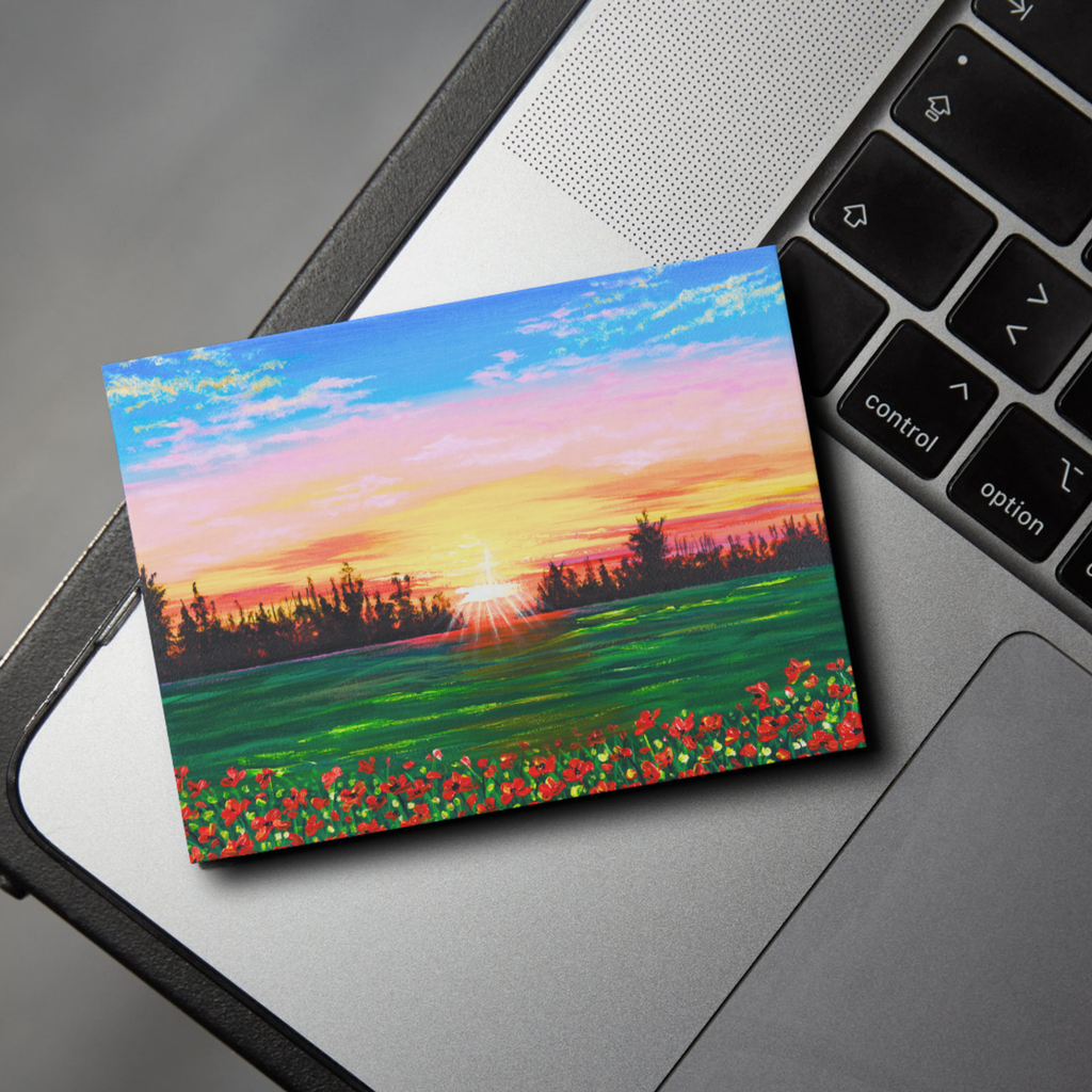 Sunset Field Landscape Card – Acrylic Painting Design