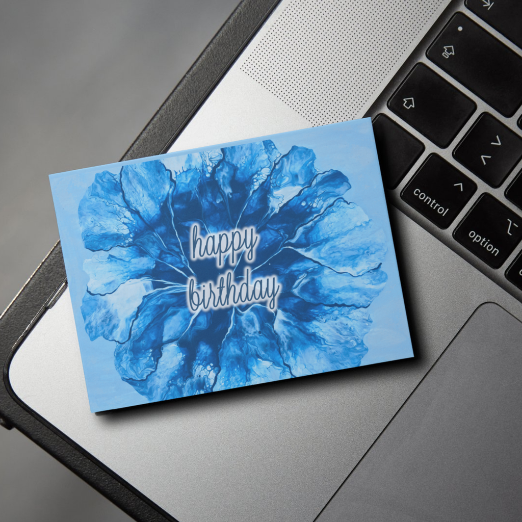 Blue Burst Birthday Card – Abstract Design