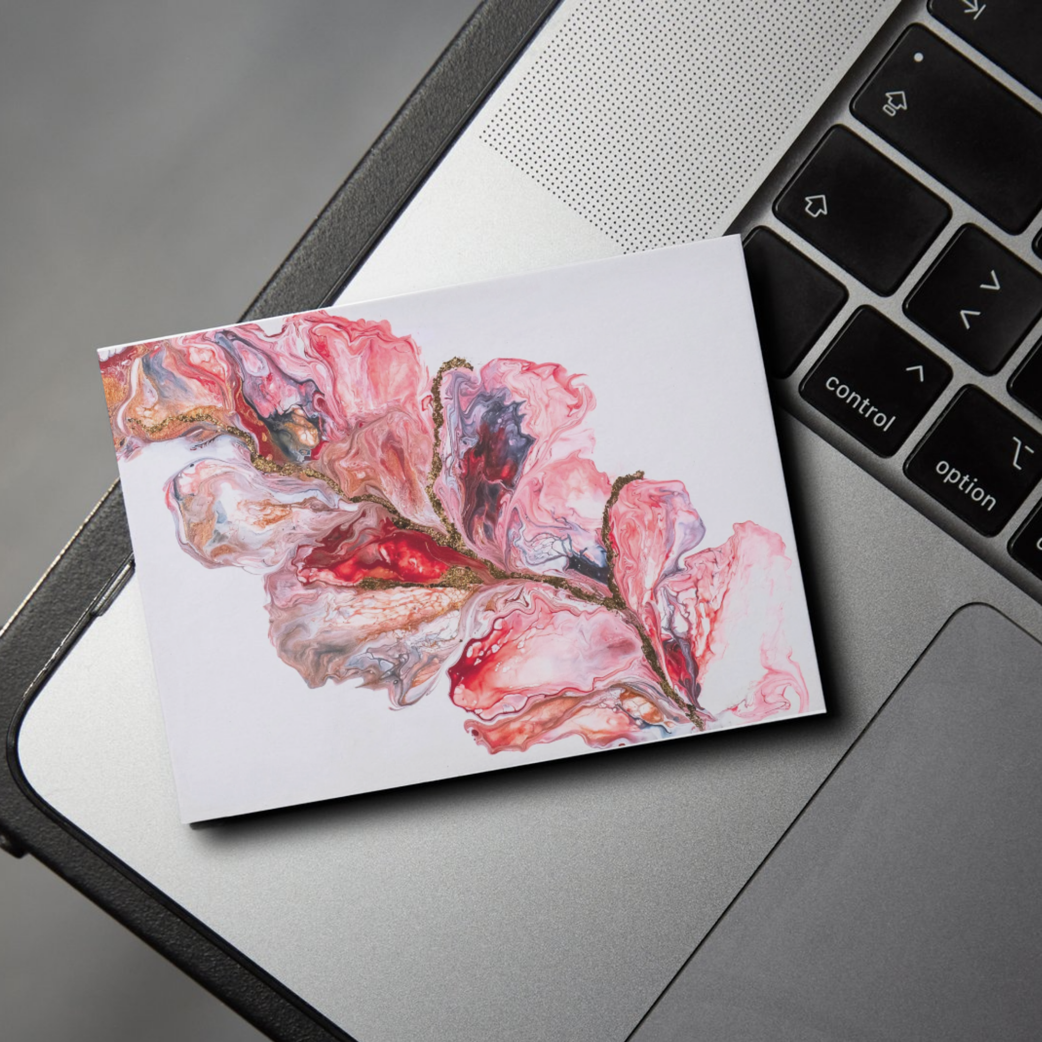 Golden Veins Floral Card – Acrylic Flow Design