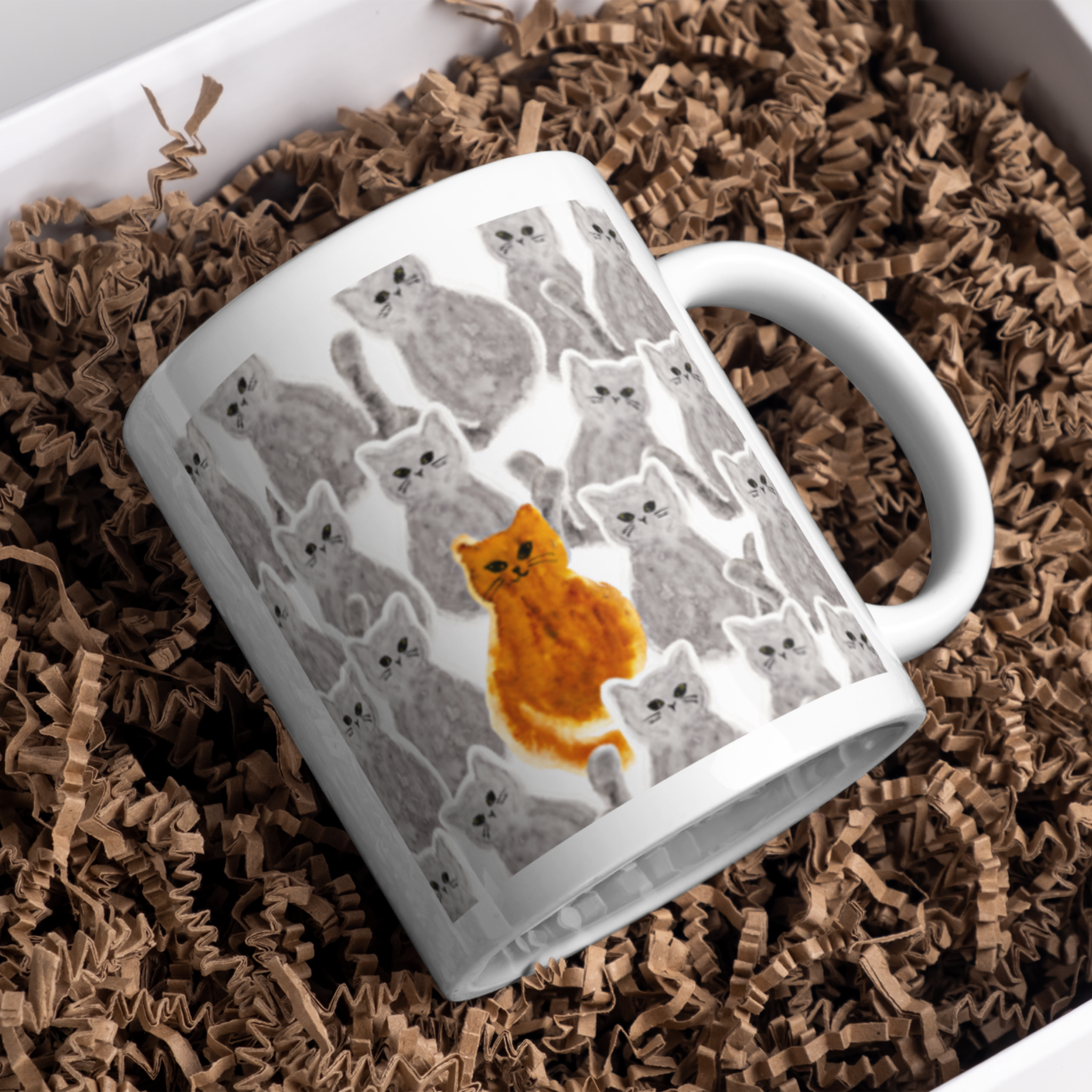 Orange Cat Among Gray Cats Mug – Stand Out Boldly Ceramic Coffee Mug