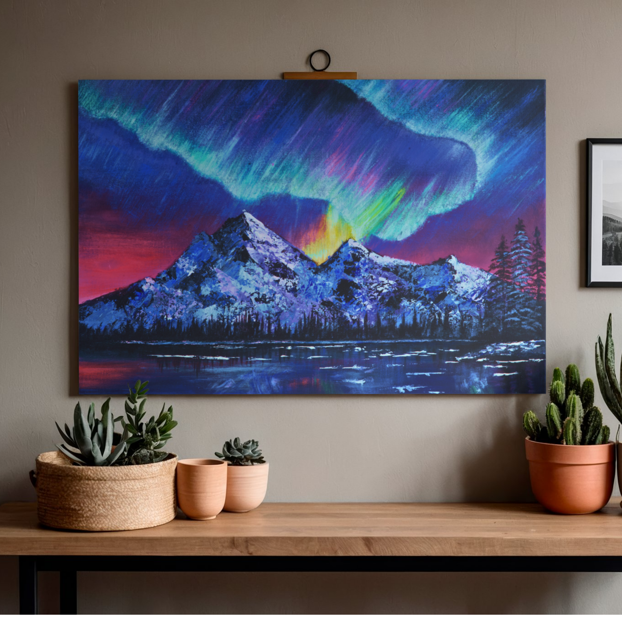 Aurora Borealis Mountain Canvas Print – A3 Northern Lights Landscape Wall Art