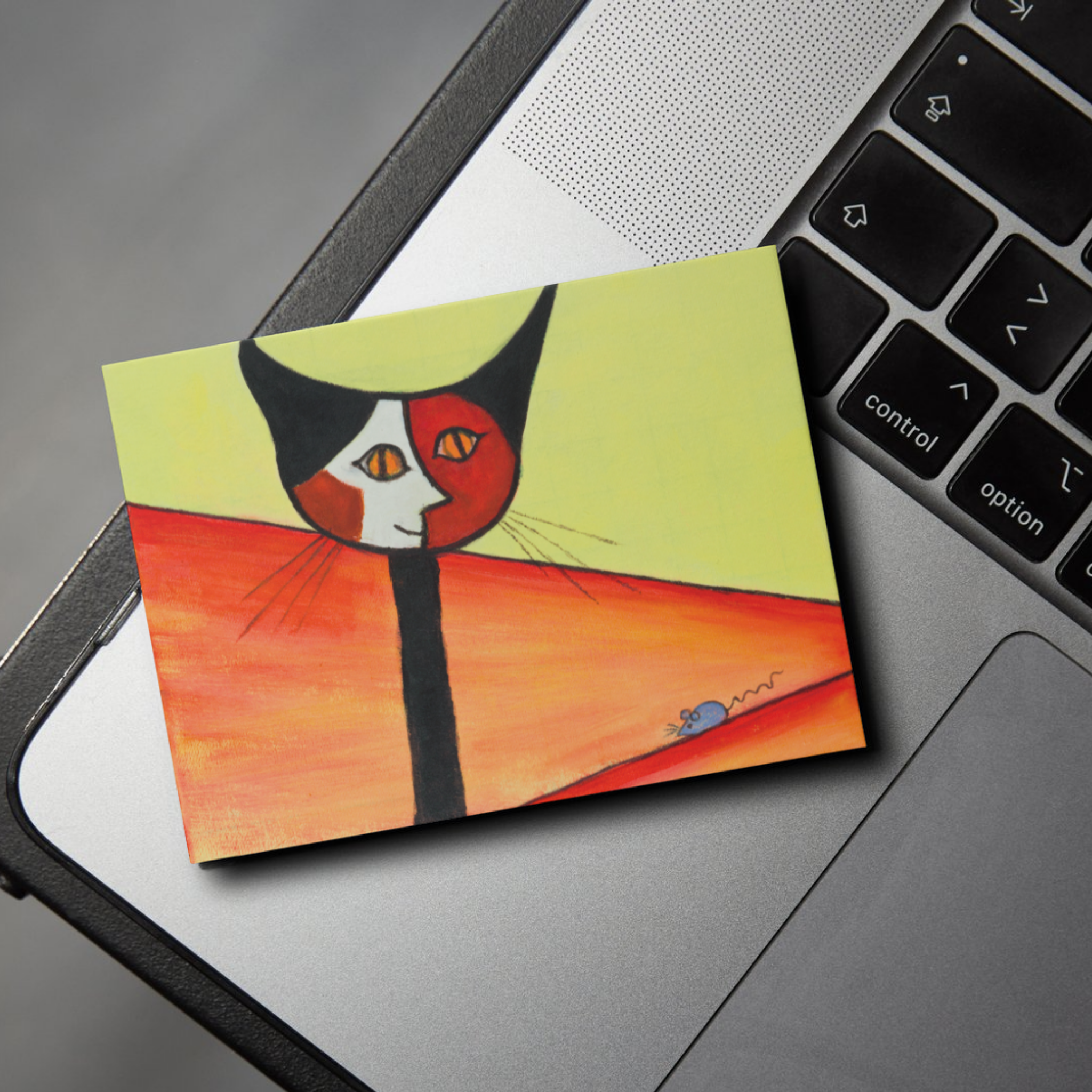 Picasso‑Inspired Cat & Mouse Abstract Art Card – Bold Colors
