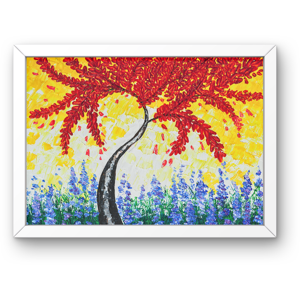 Crimson Tree Canvas Print – A3 Bold Red Floral Wall Art