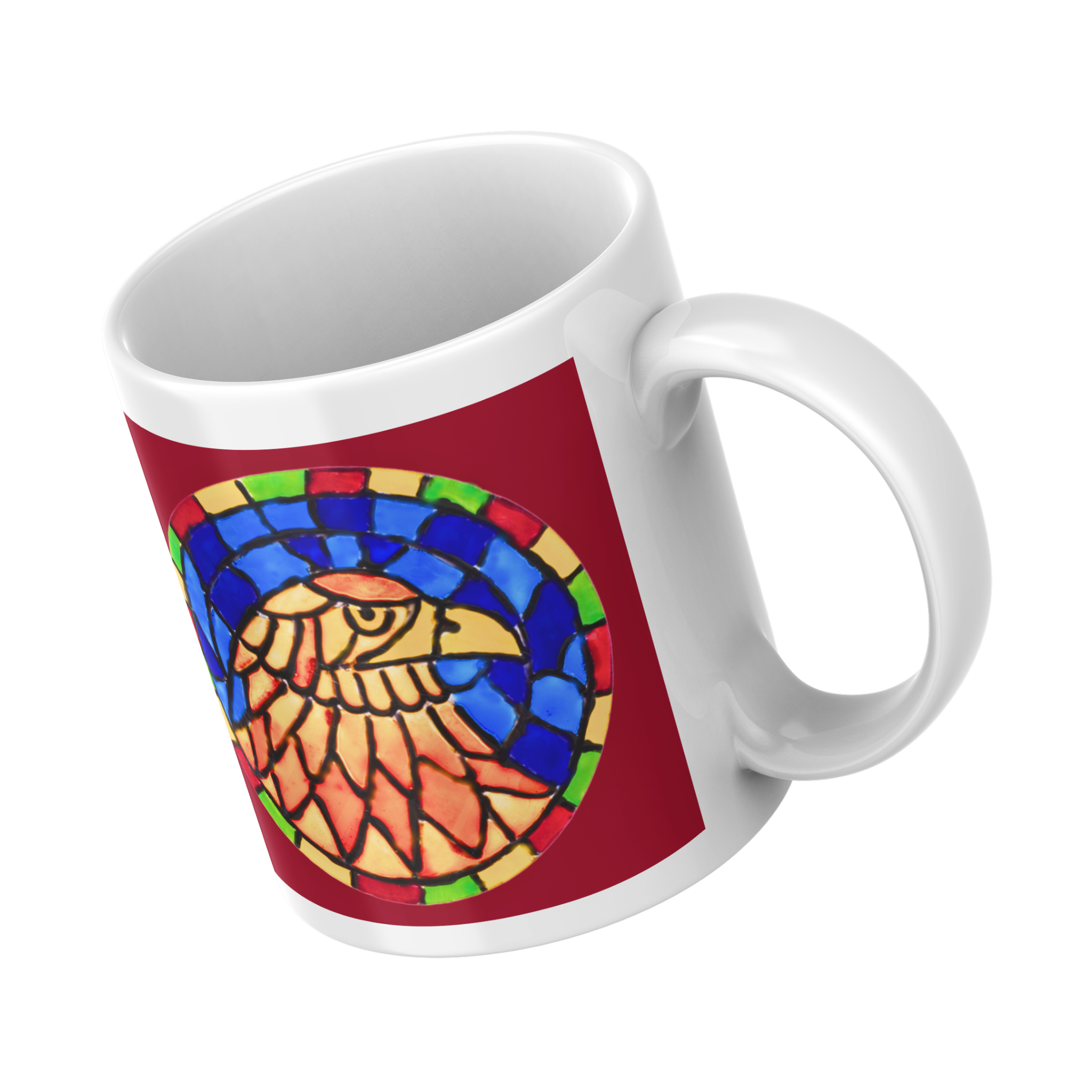 Stained Glass Eagle Portrait Mug – Bold Wildlife Mosaic Ceramic Coffee Mug