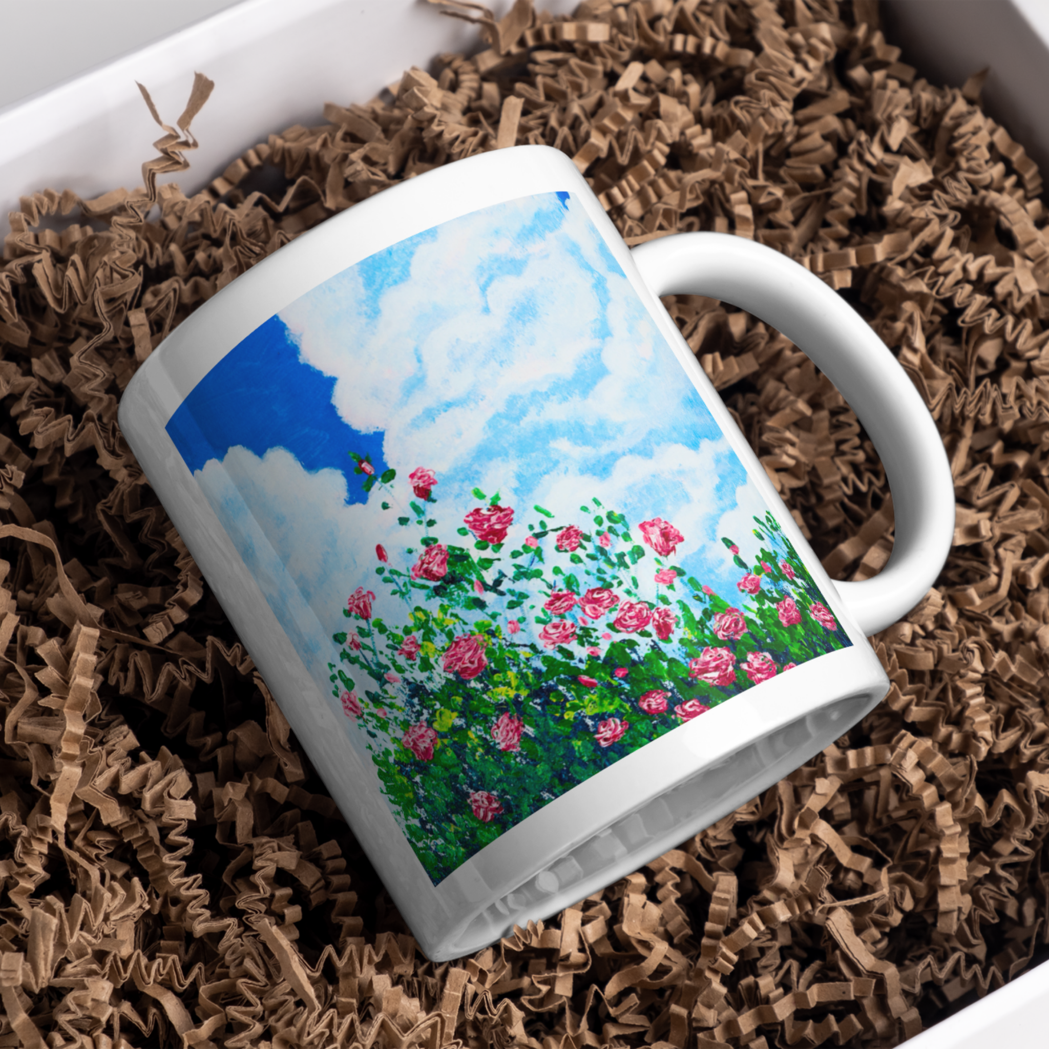 Skyward Roses Mug – Pink Roses Ceramic Coffee Mug