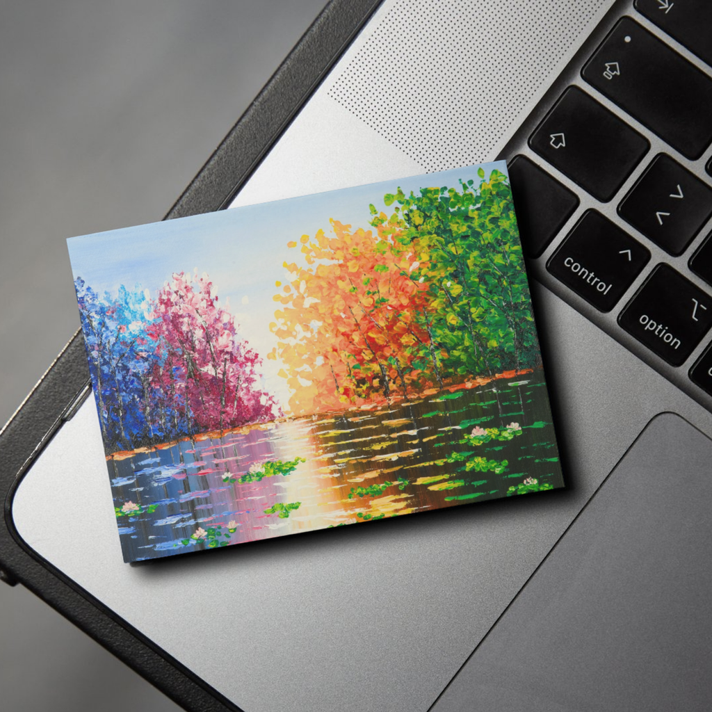 Seasons Reflections Landscape Card – Acrylic Impasto Painting Design