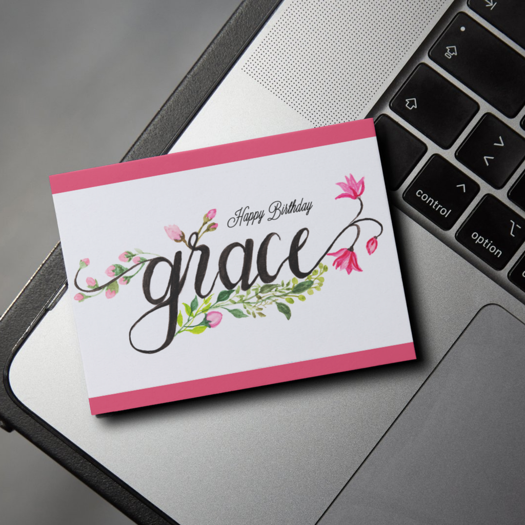 Grace Birthday Card – Floral Line & Wash Design