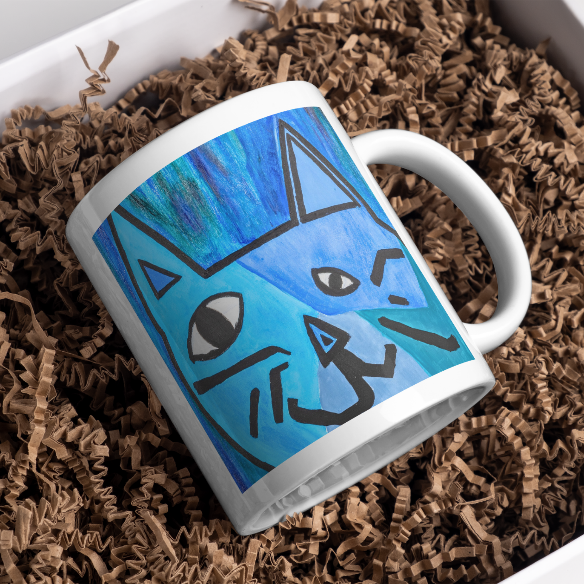 Picasso-Inspired Blue Cat Mug – Bold Abstract Cat Ceramic Coffee Mug