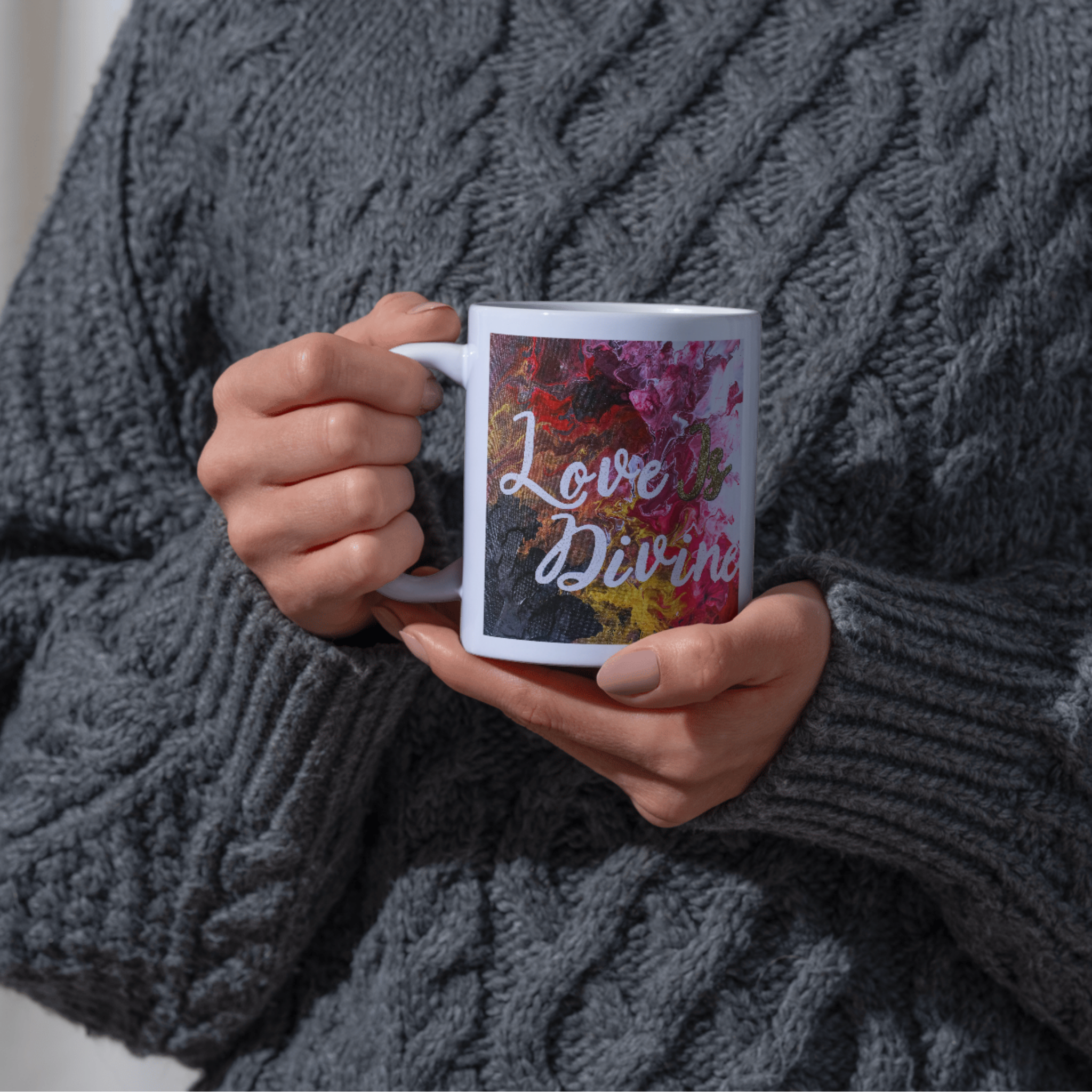 Love Is Divine Mug – Ceramic Mug with Abstract Art & Spiritual Message