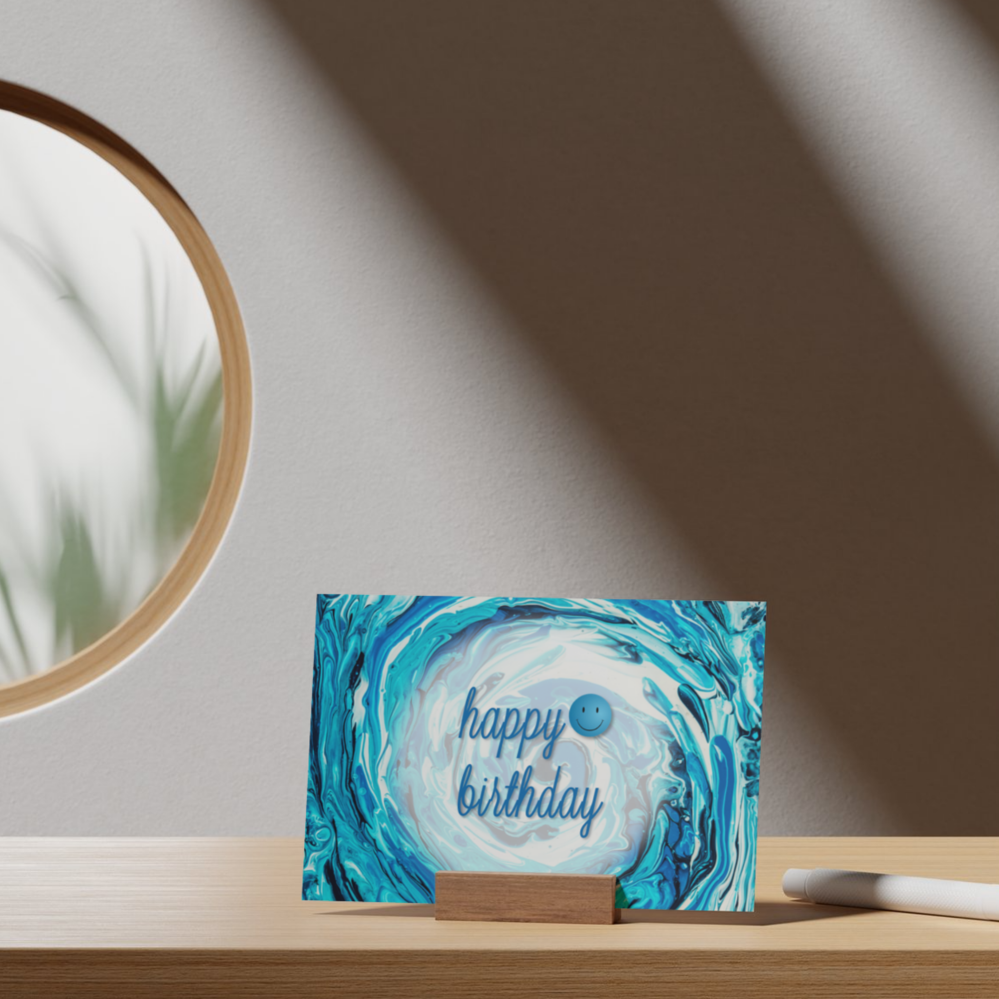 Spiral Splash Card – Happy Birthday Greeting Card with Acrylic Pour Spiral Wave & Smiley Detail