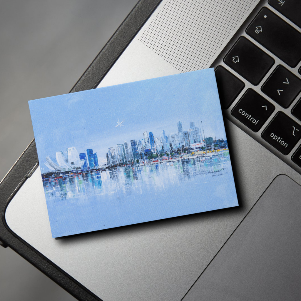 Singapore Skyline Landscape Card – Curated Acrylic Painting Design