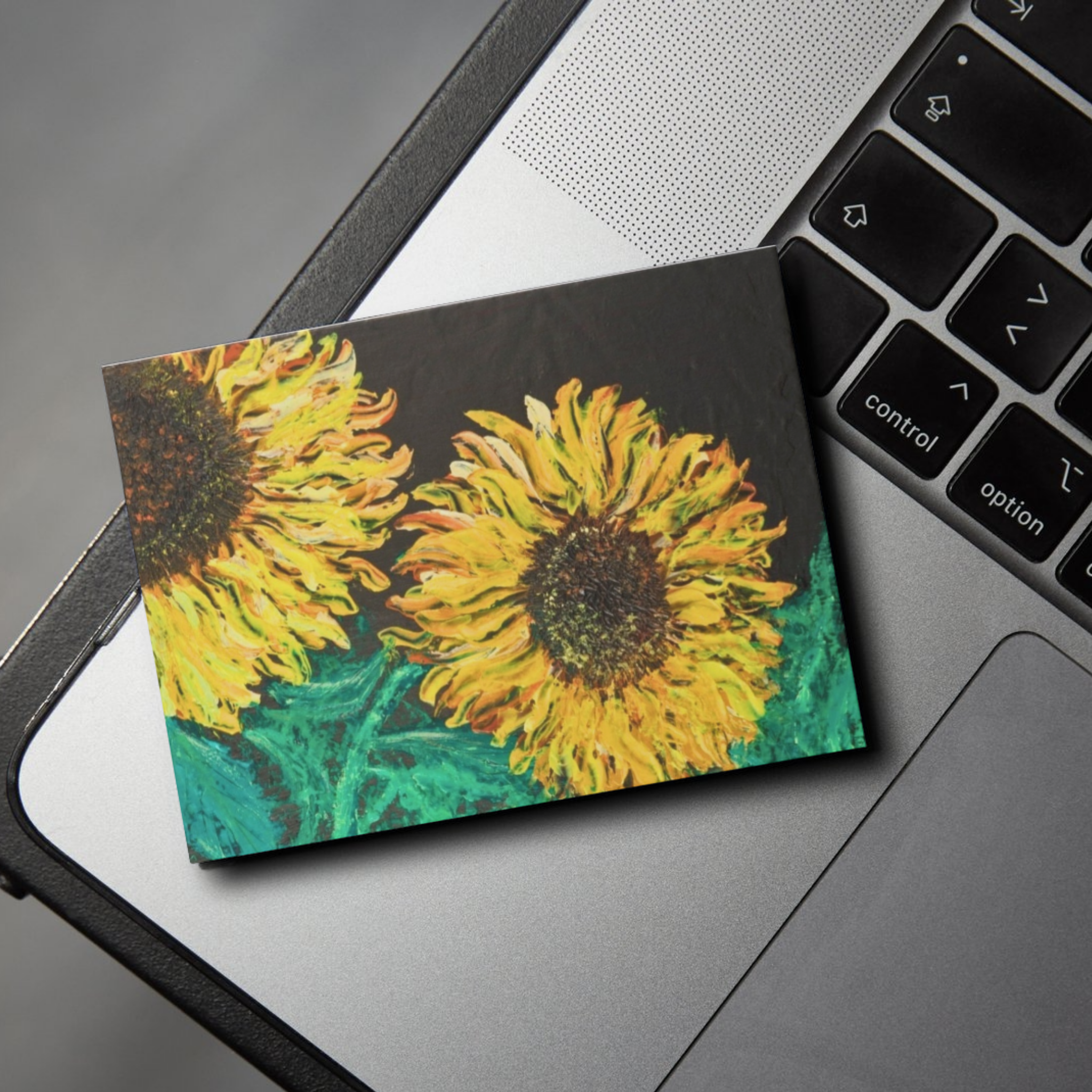 Sunflowers in the Dark — Original Acrylic Painting Card | Bold Floral Art Gift
