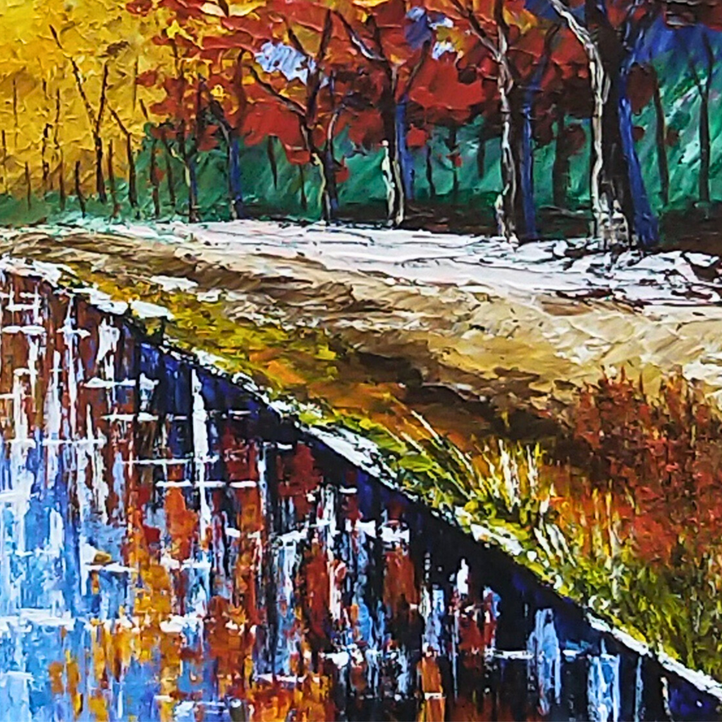 Autumn Trees along the Lake Canvas Print – A3 Fall Landscape Wall Art