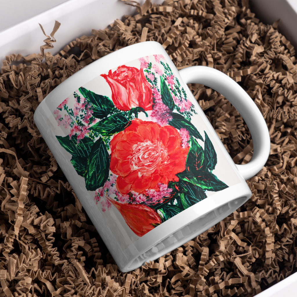Crimson Rose Mug – Red Floral Ceramic Coffee Mug
