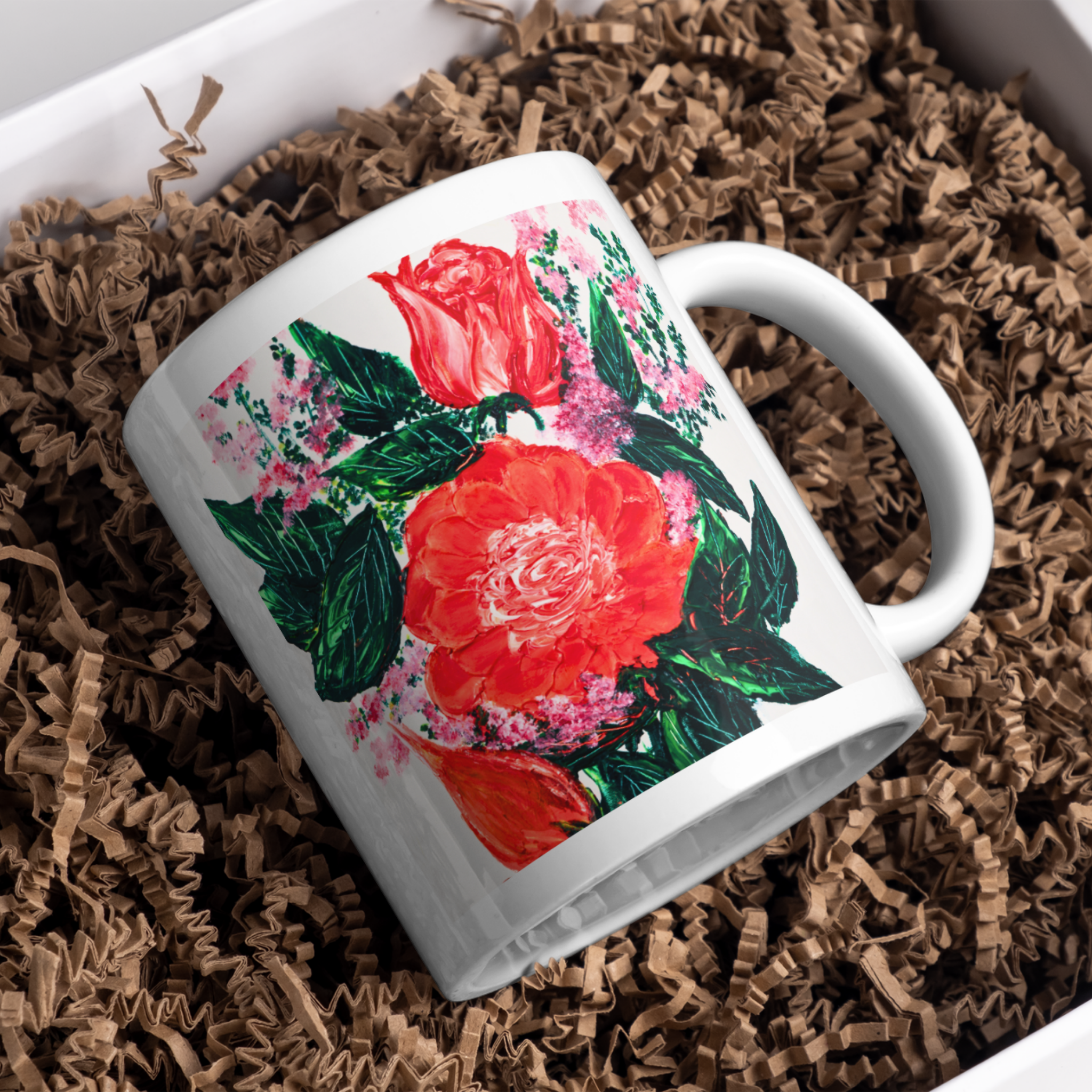 Crimson Rose Mug – Red Floral Ceramic Coffee Mug