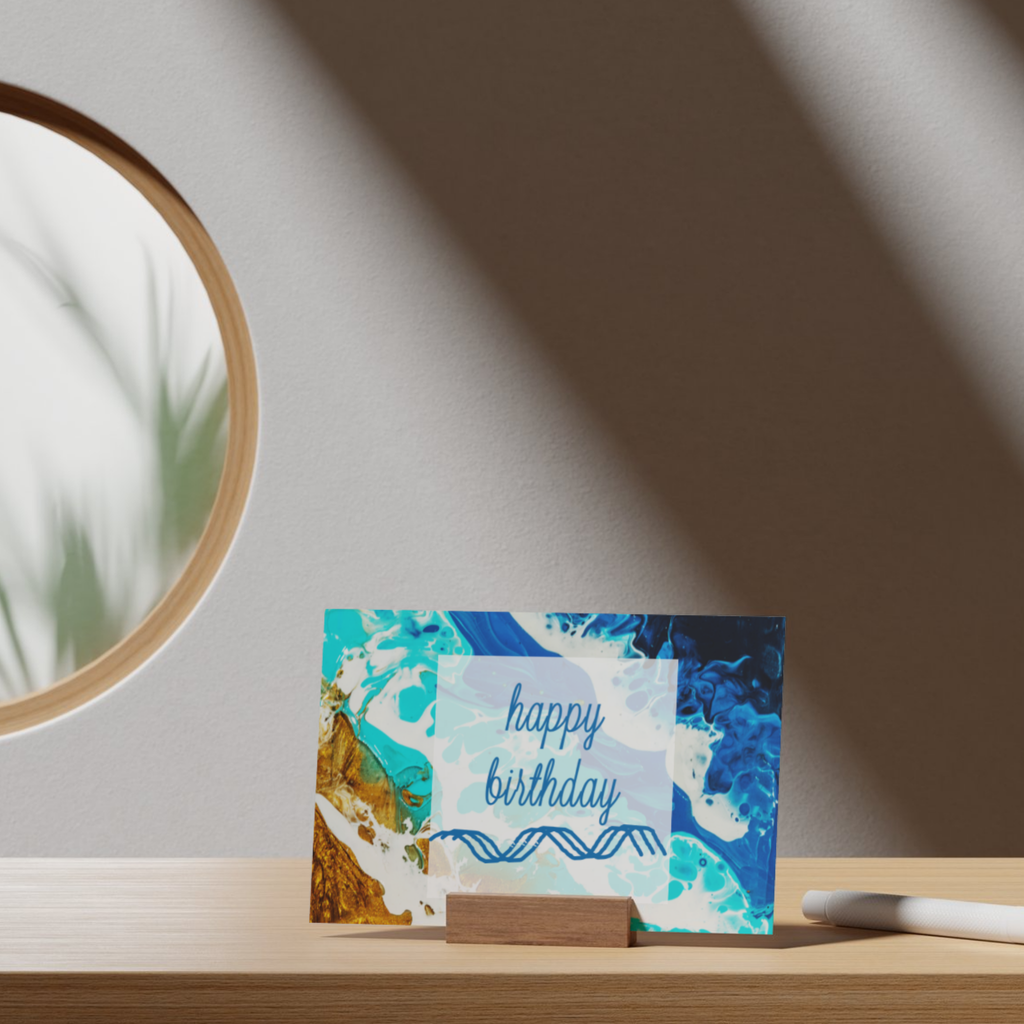 Shoreline Light Card – Happy Birthday Greeting Card with Acrylic Pour Sea Shore Waves