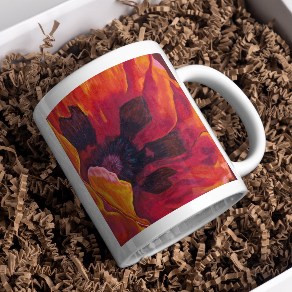 Fiery Poppy Mug – Bold Floral Ceramic Coffee Mug