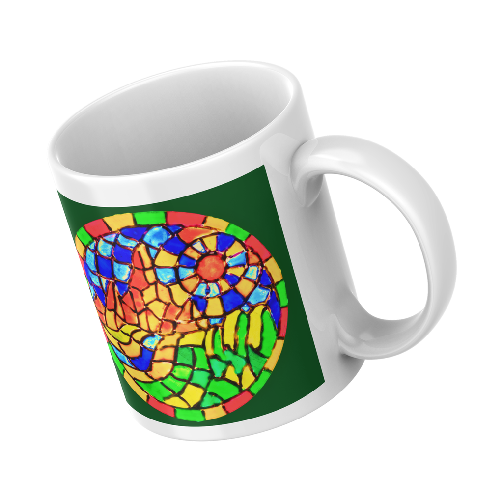 Stained Glass Mountain Landscape Mug – Scenic Mosaic Ceramic Coffee Mug