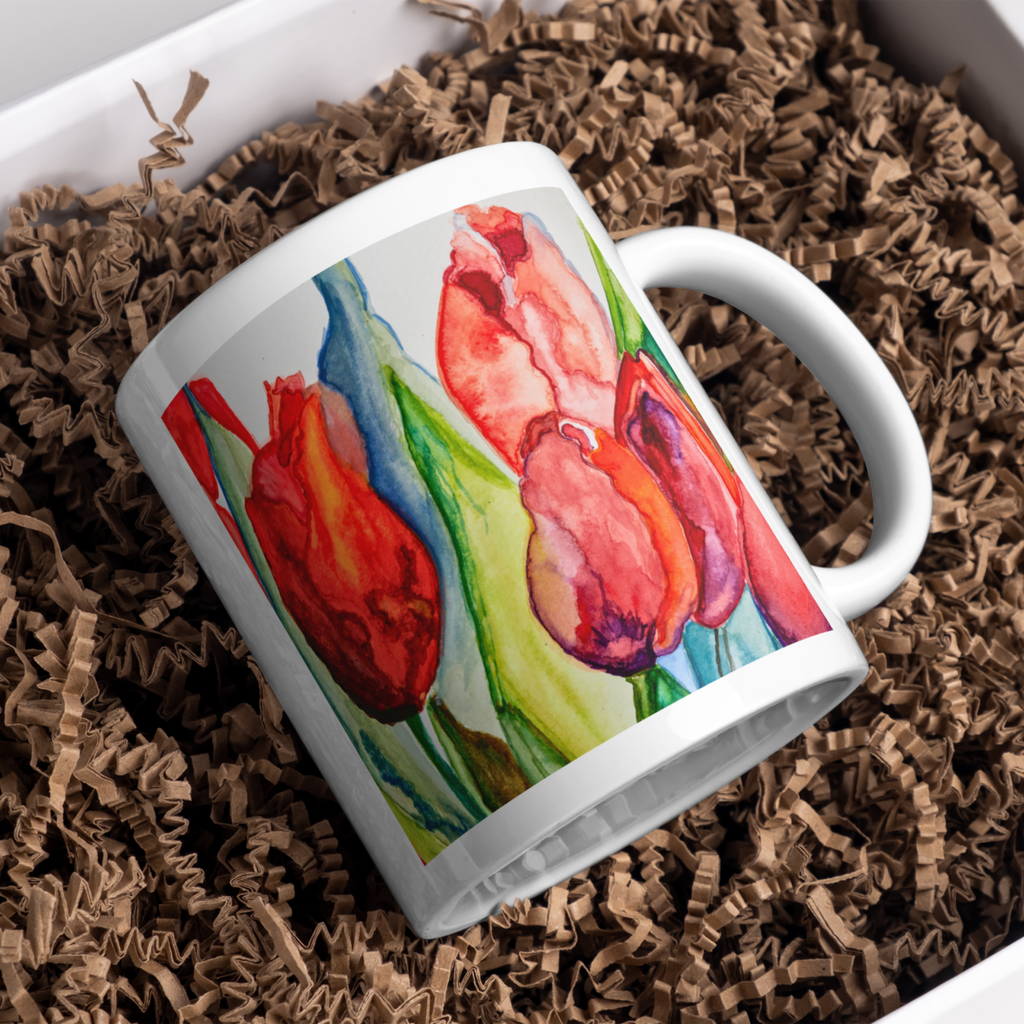 Watercolor Tulips Mug – Elegant Floral Ceramic Coffee Mug
