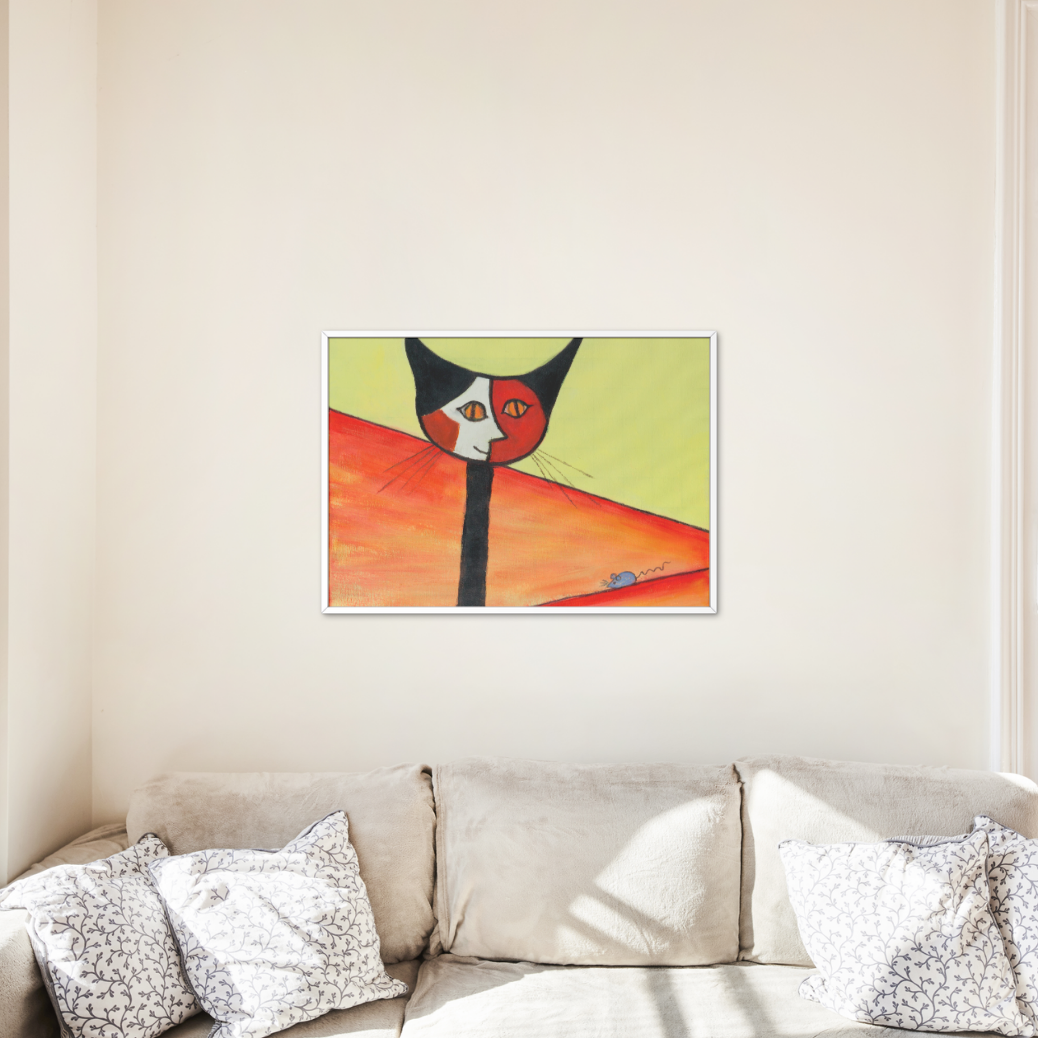 Picasso-Inspired Cat & Mouse Canvas Print – A3 Bold Abstract Wall Art