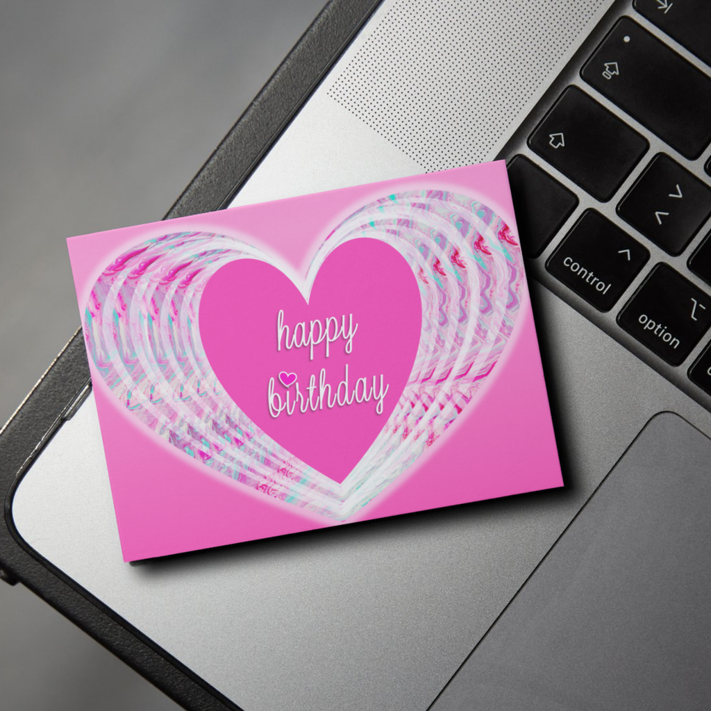Swirling Hearts Acrylic Flow Card – Happy Birthday Greeting Card with Pink Heart & Pastel Layers
