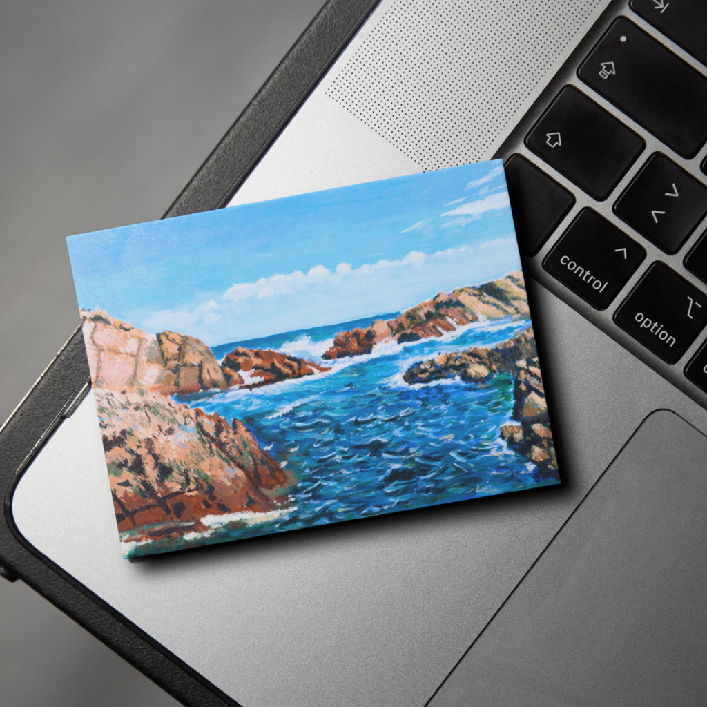Rocky Seashore Landscape Card – Acrylic Painting Design