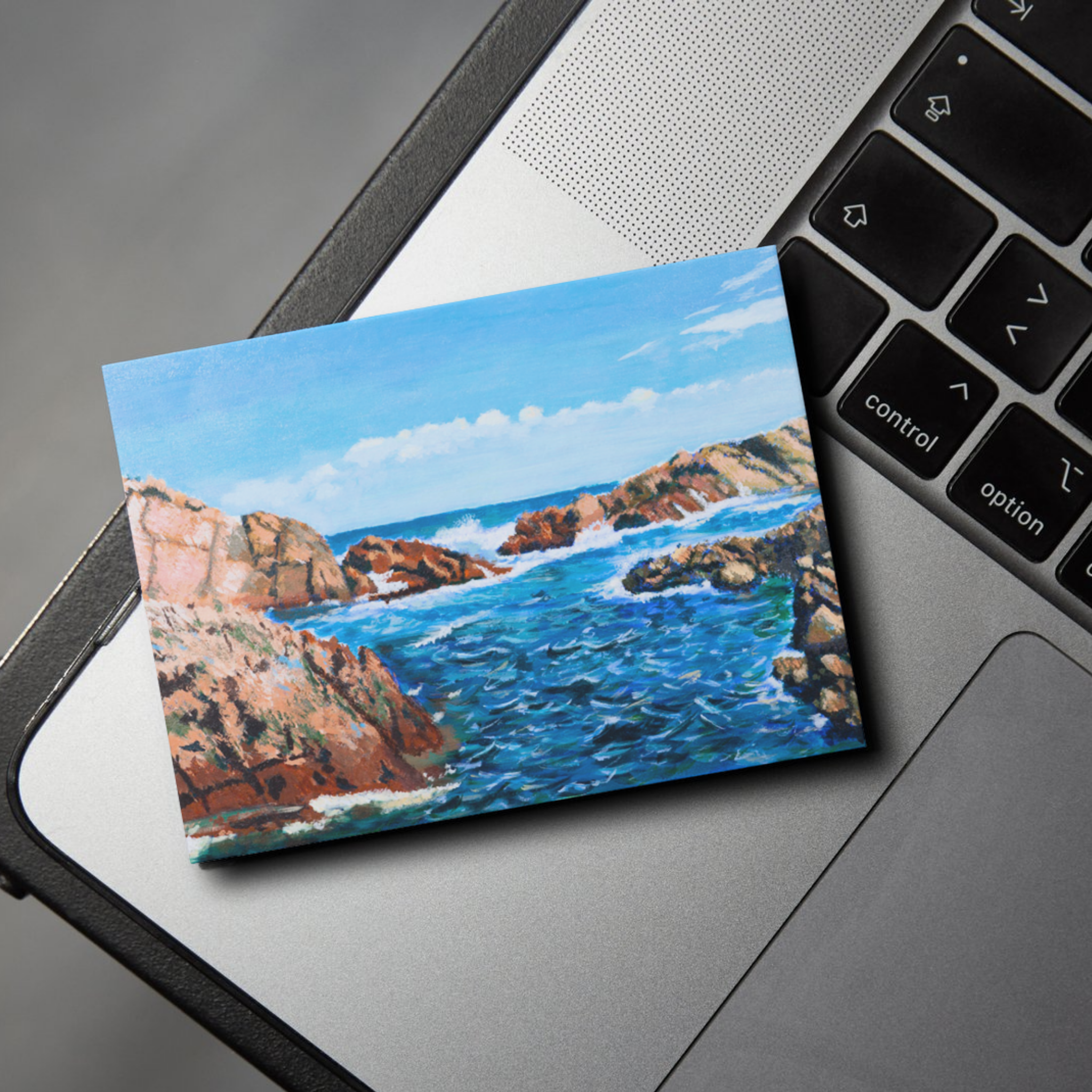 Rocky Seashore Landscape Card – Acrylic Painting Design