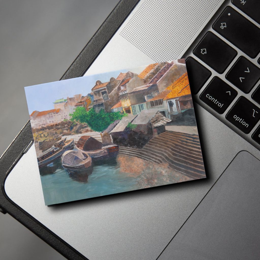 Old Boat Quay Landscape Card – Acrylic Painting Design