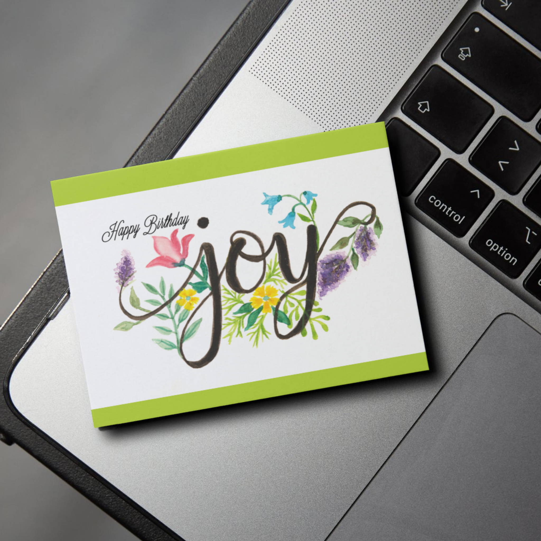 Joy Birthday Card – Floral Line & Wash Design