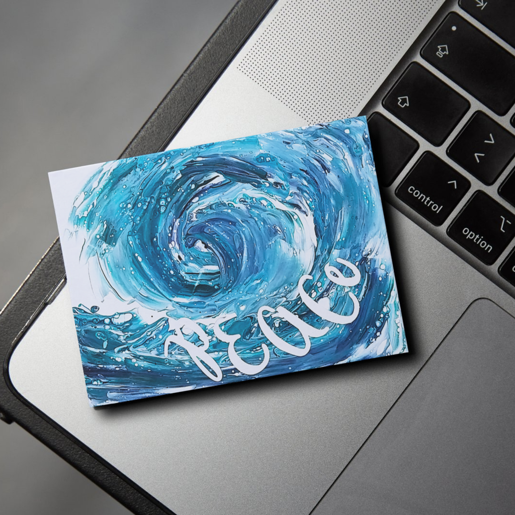 Original Acrylic Pour Wave Art Card – Ocean Peace