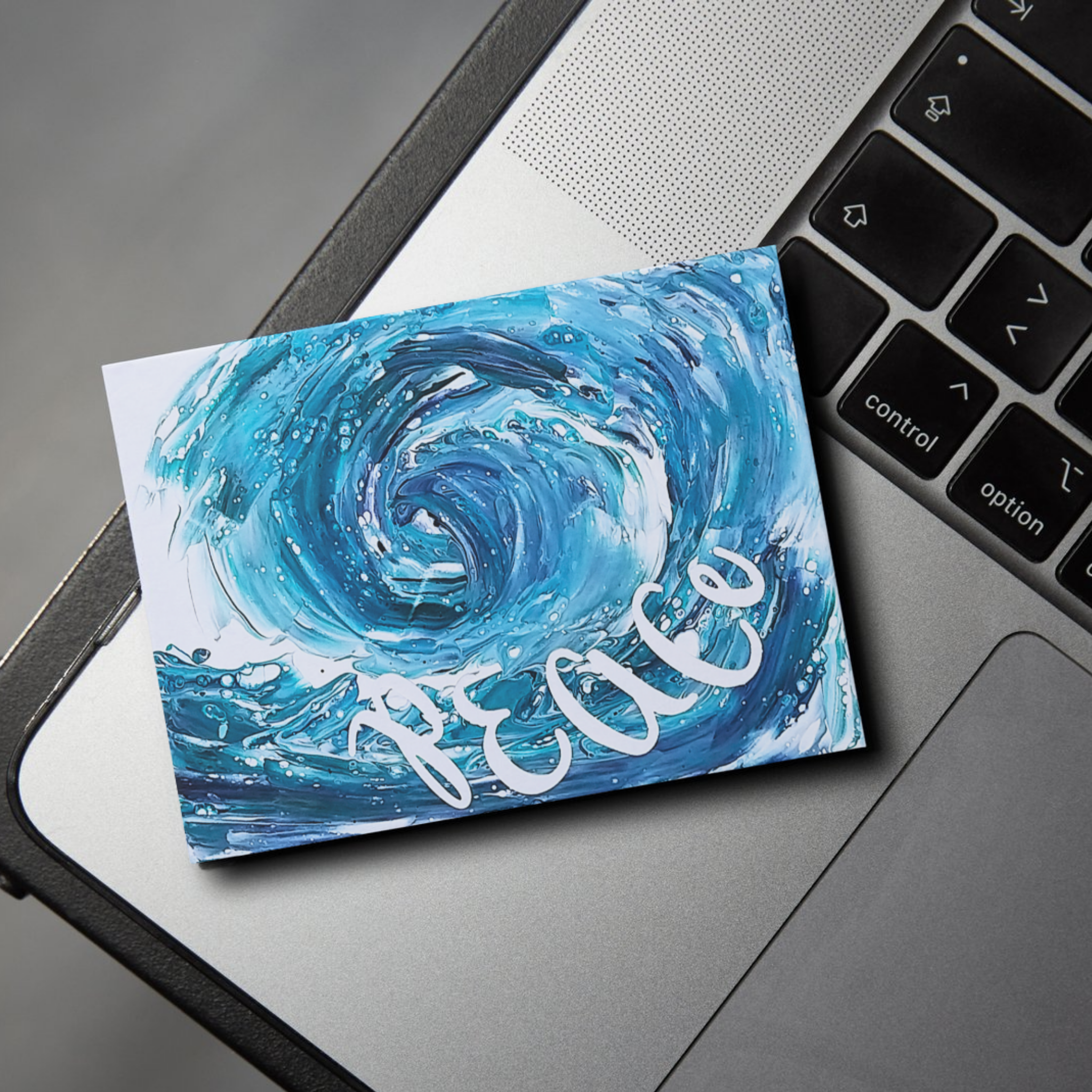 Original Acrylic Pour Wave Art Card – Ocean Peace