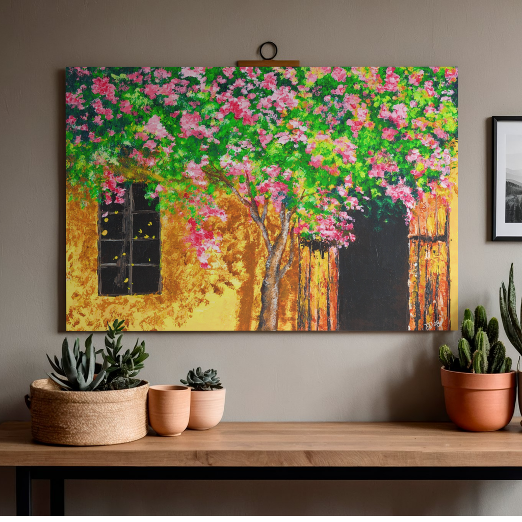 Summer Blossoms Canvas Print – A3 Cheerful Landscape Wall Art